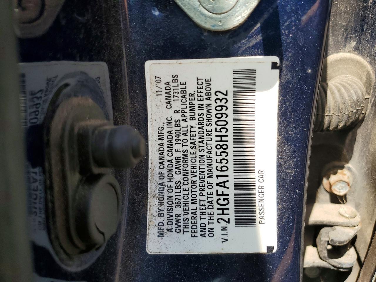 2008 Honda Civic Lx Blue vin: 2HGFA16558H509932