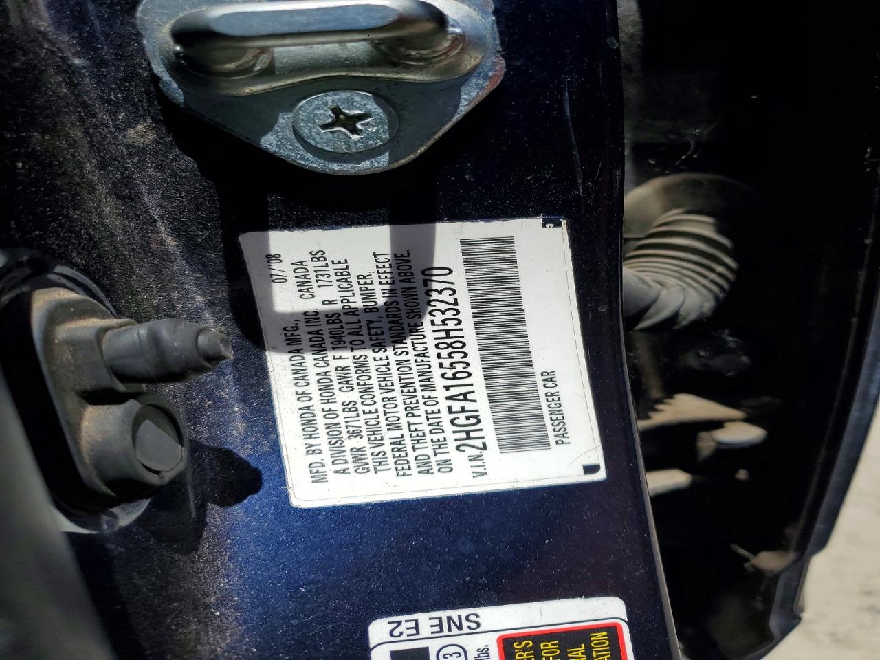 2008 Honda Civic Lx Blue vin: 2HGFA16558H532370