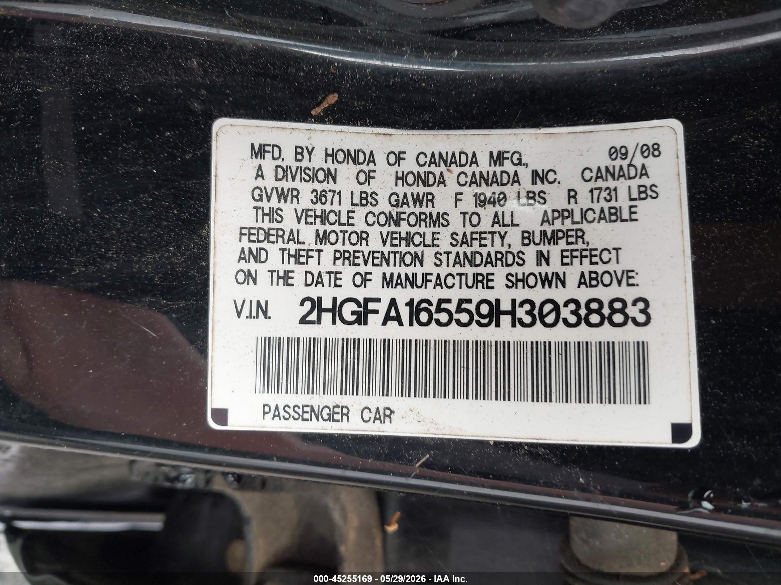 2009 Honda Civic Lx Черный vin: 2HGFA16559H303883