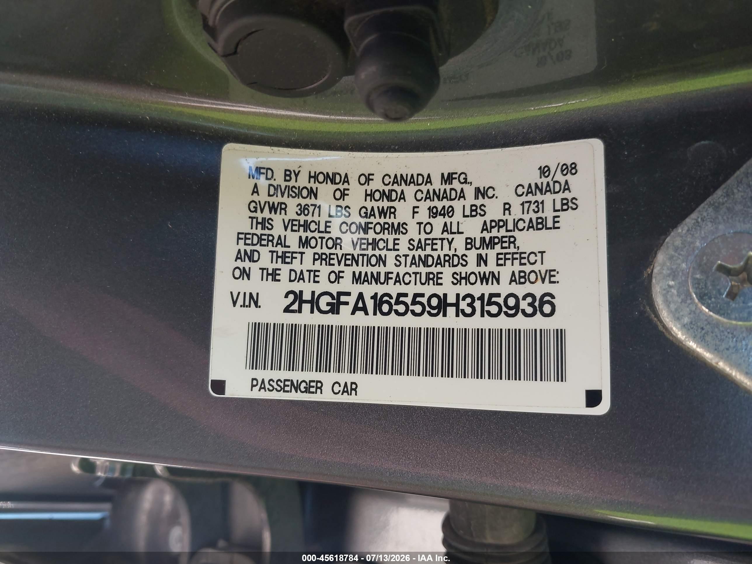 2009 Honda Civic Lx Gray vin: 2HGFA16559H315936