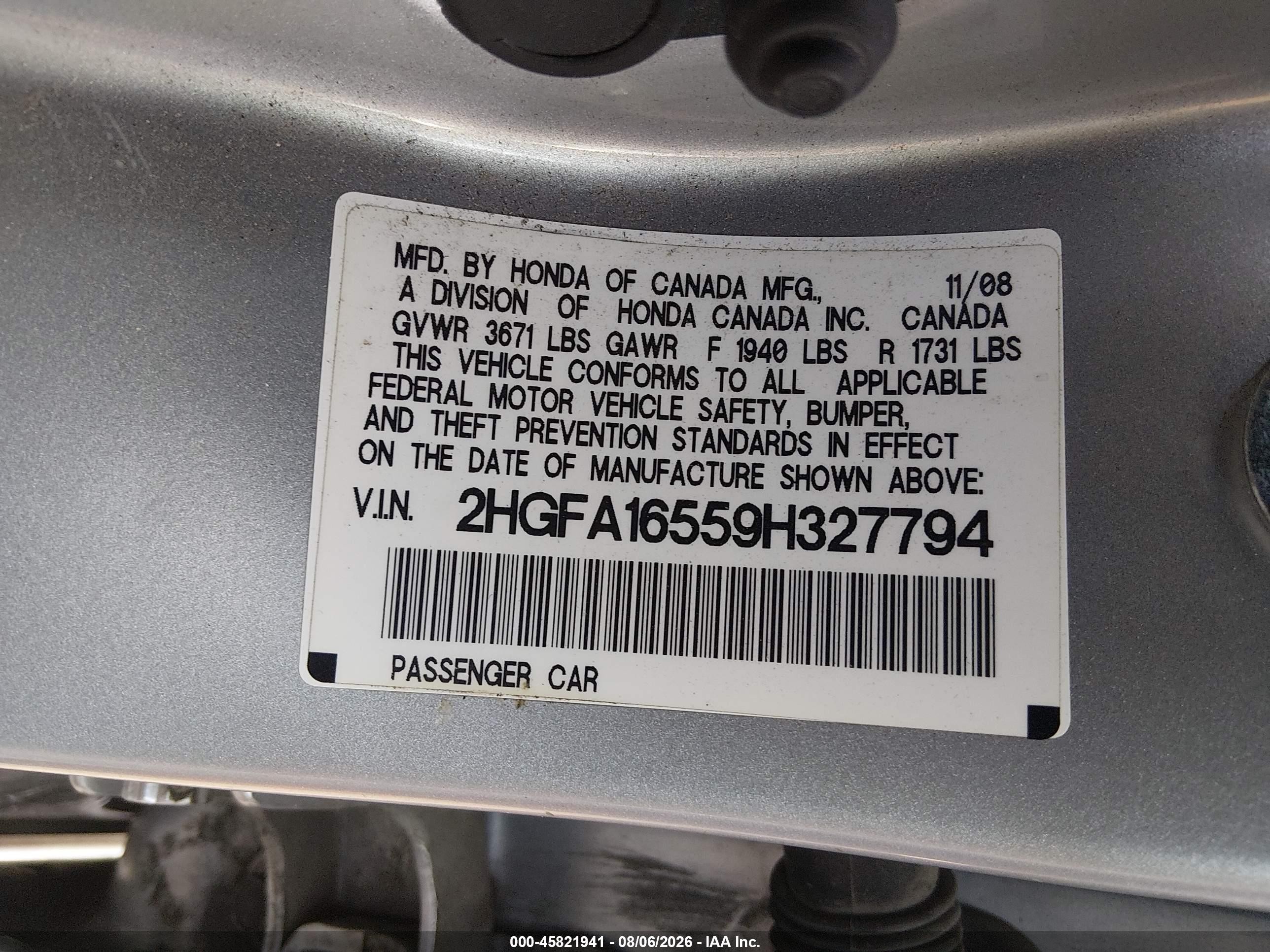 2009 Honda Civic Lx Silver vin: 2HGFA16559H327794