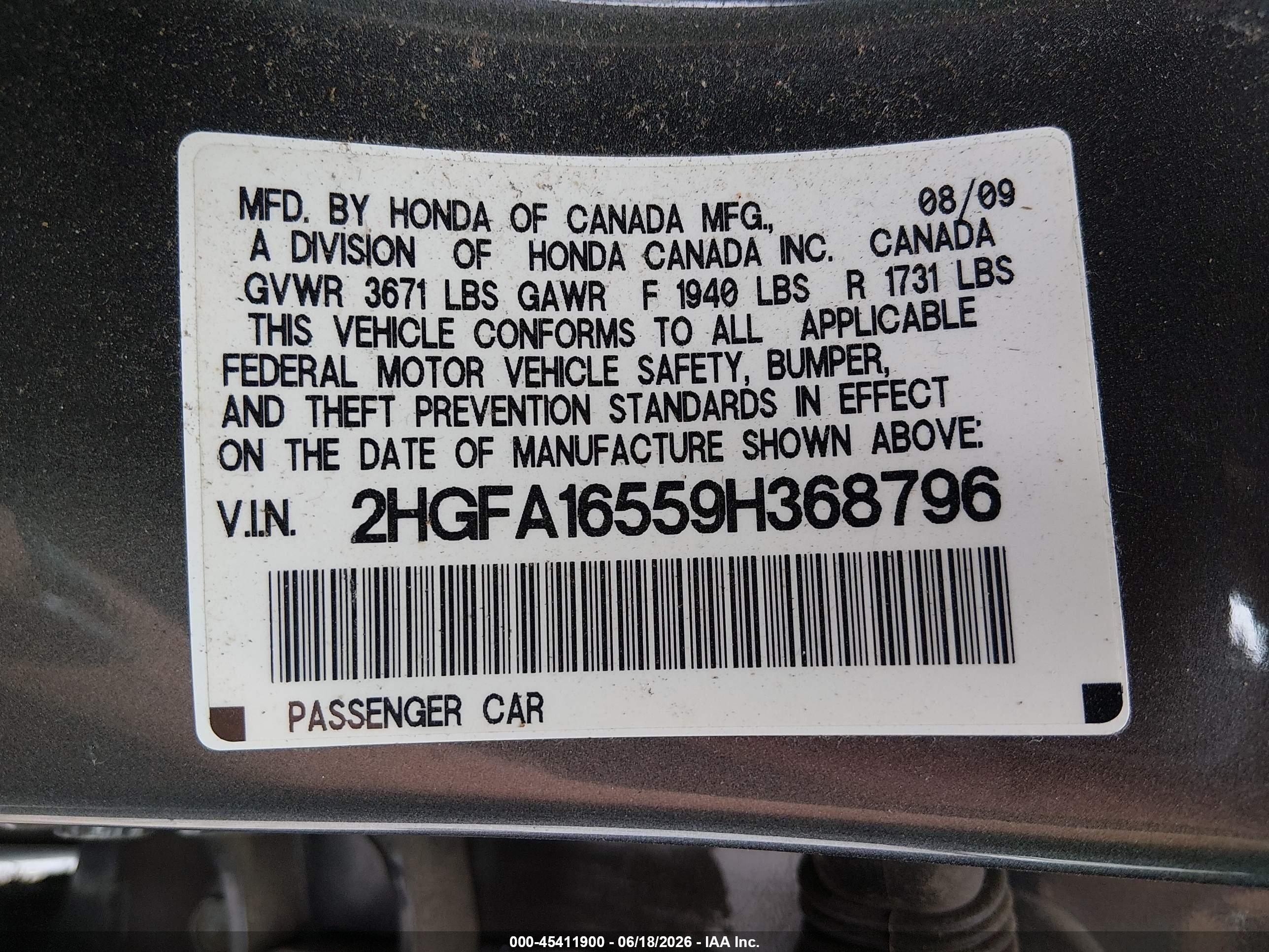 2009 Honda Civic Lx Gray vin: 2HGFA16559H368796