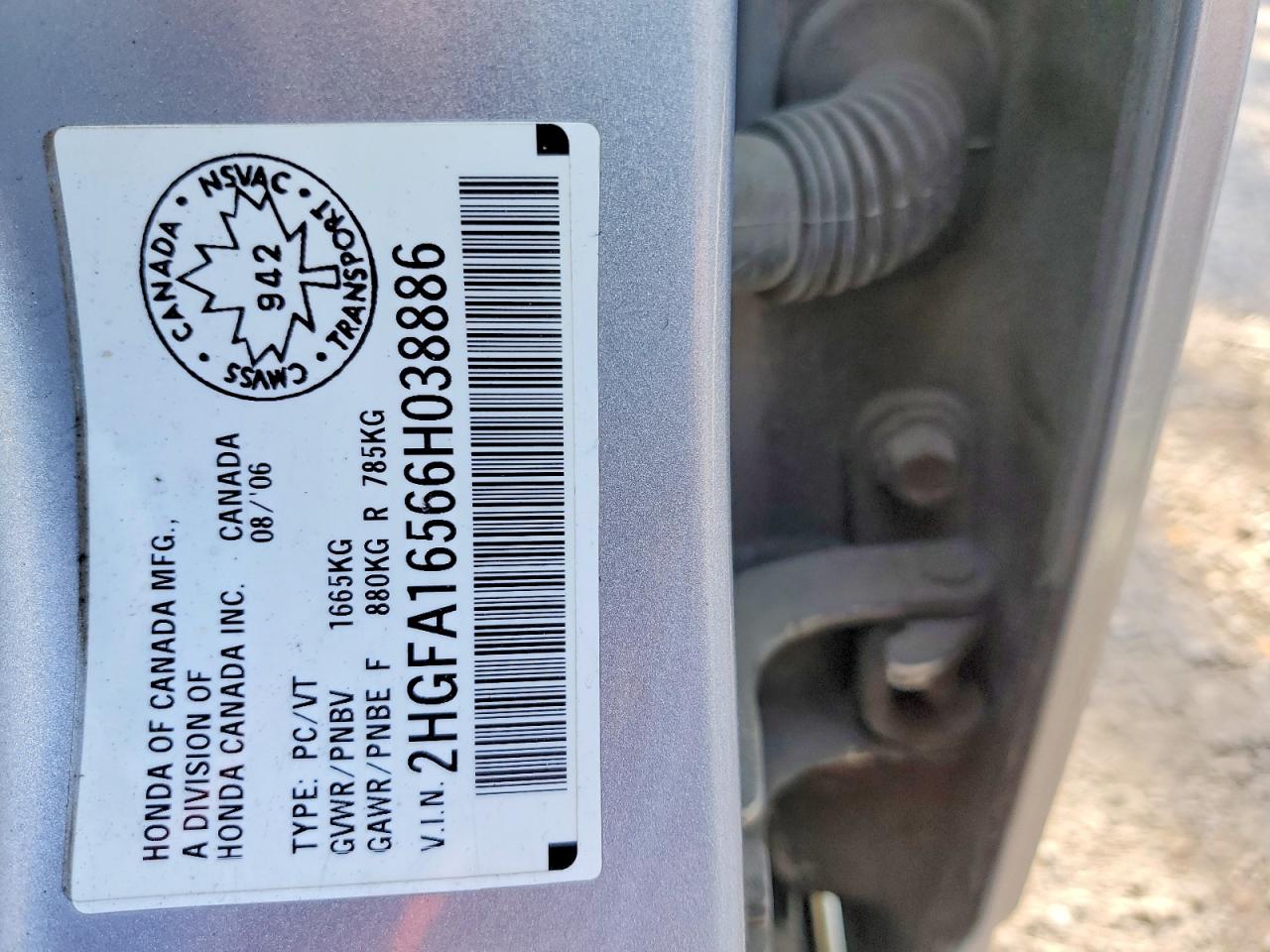 2006 Honda Civic Lx Silver vin: 2HGFA16566H038886