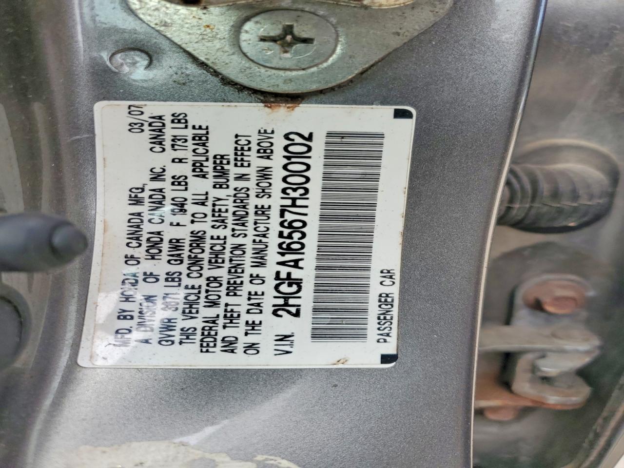 2007 Honda Civic Lx Gray vin: 2HGFA16567H300102