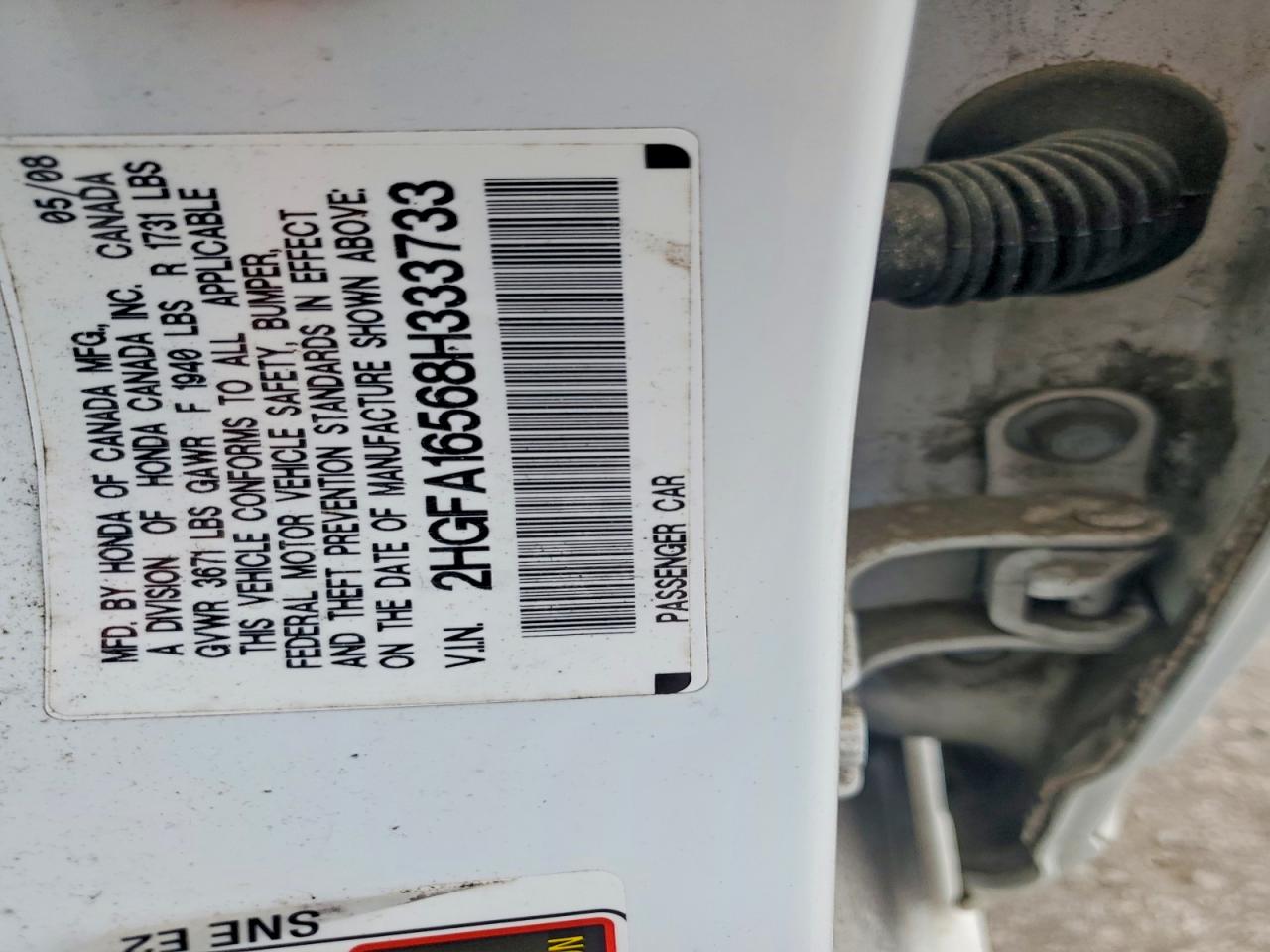 2008 Honda Civic Lx White vin: 2HGFA16568H333733