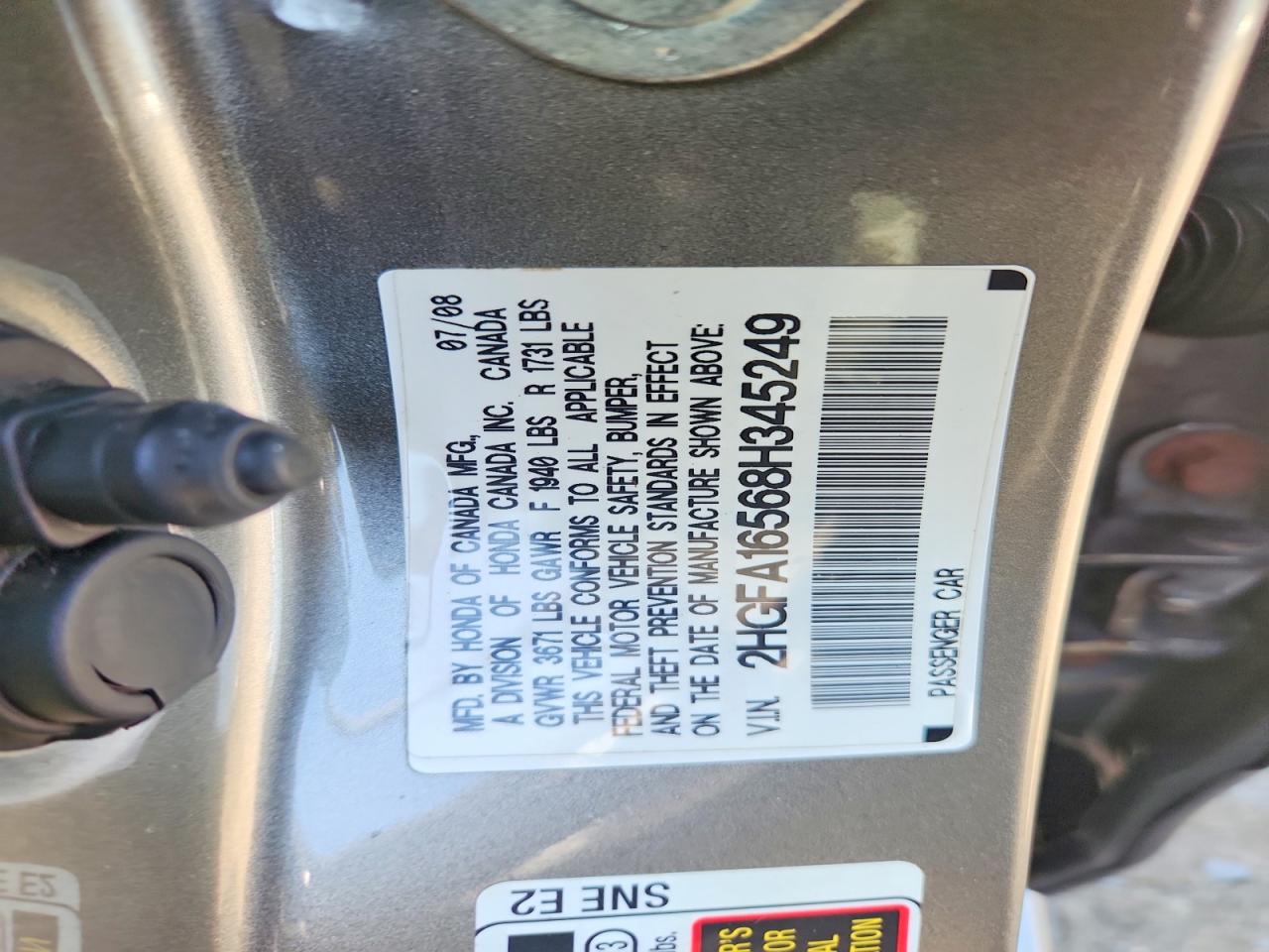 2008 Honda Civic Lx Gray vin: 2HGFA16568H345249