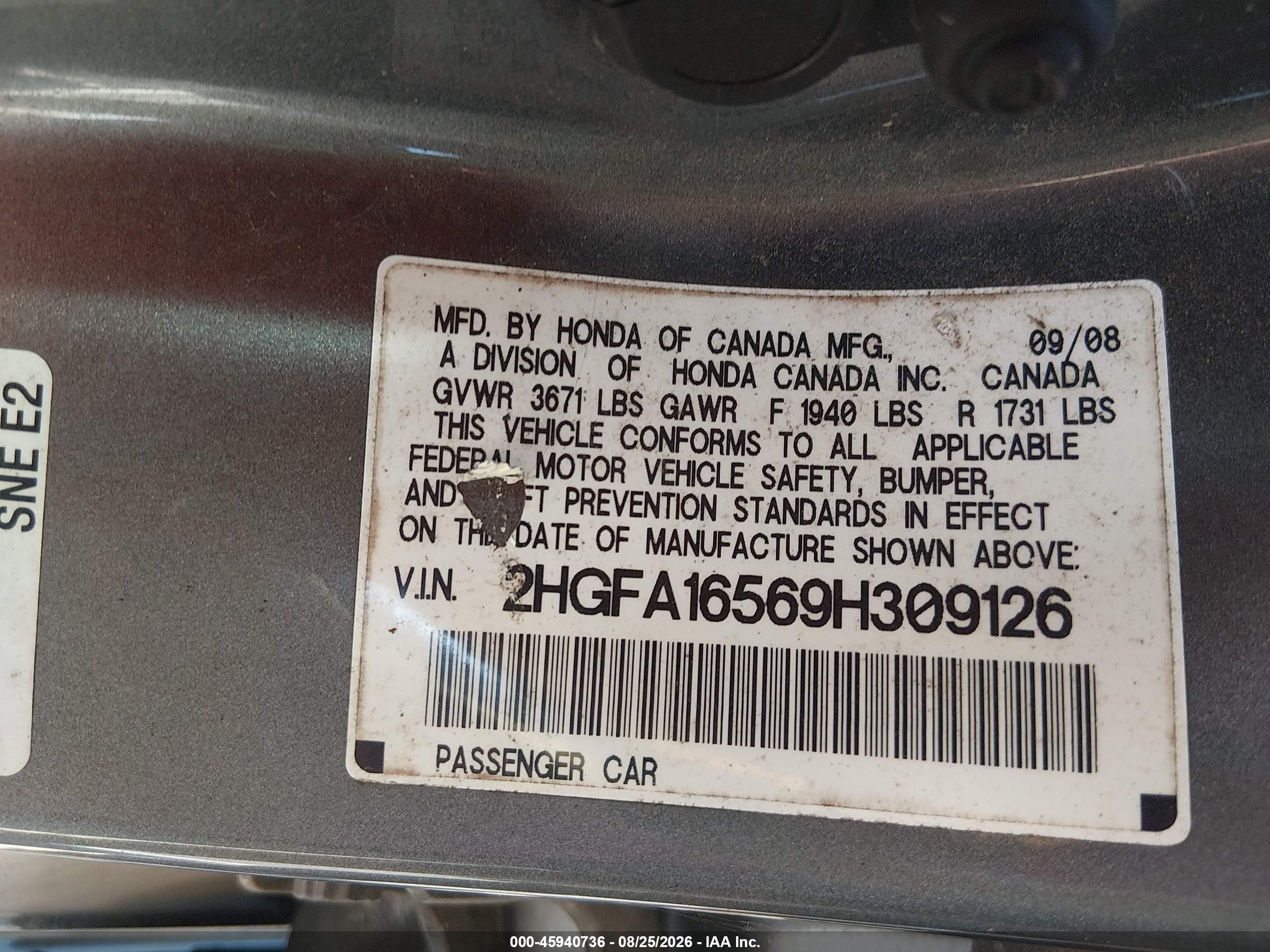 2009 Honda Civic Lx Gray vin: 2HGFA16569H309126