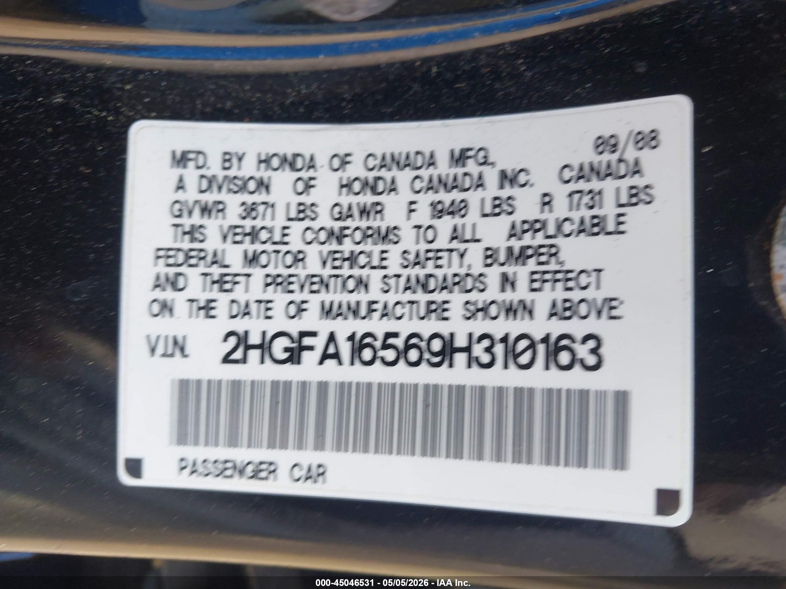 2009 Honda Civic Lx Black vin: 2HGFA16569H310163