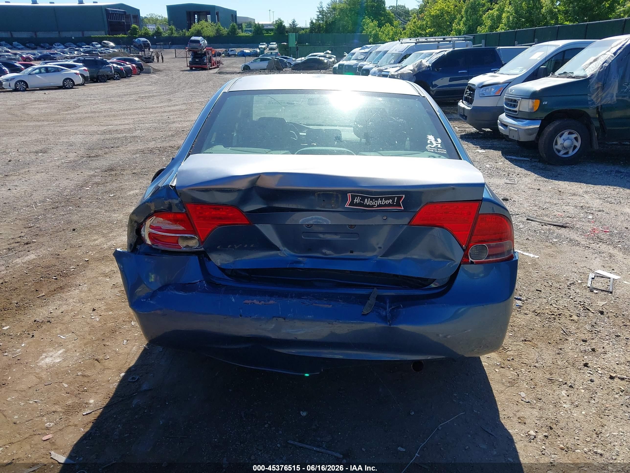 2006 Honda Civic Lx Blue vin: 2HGFA16576H527197