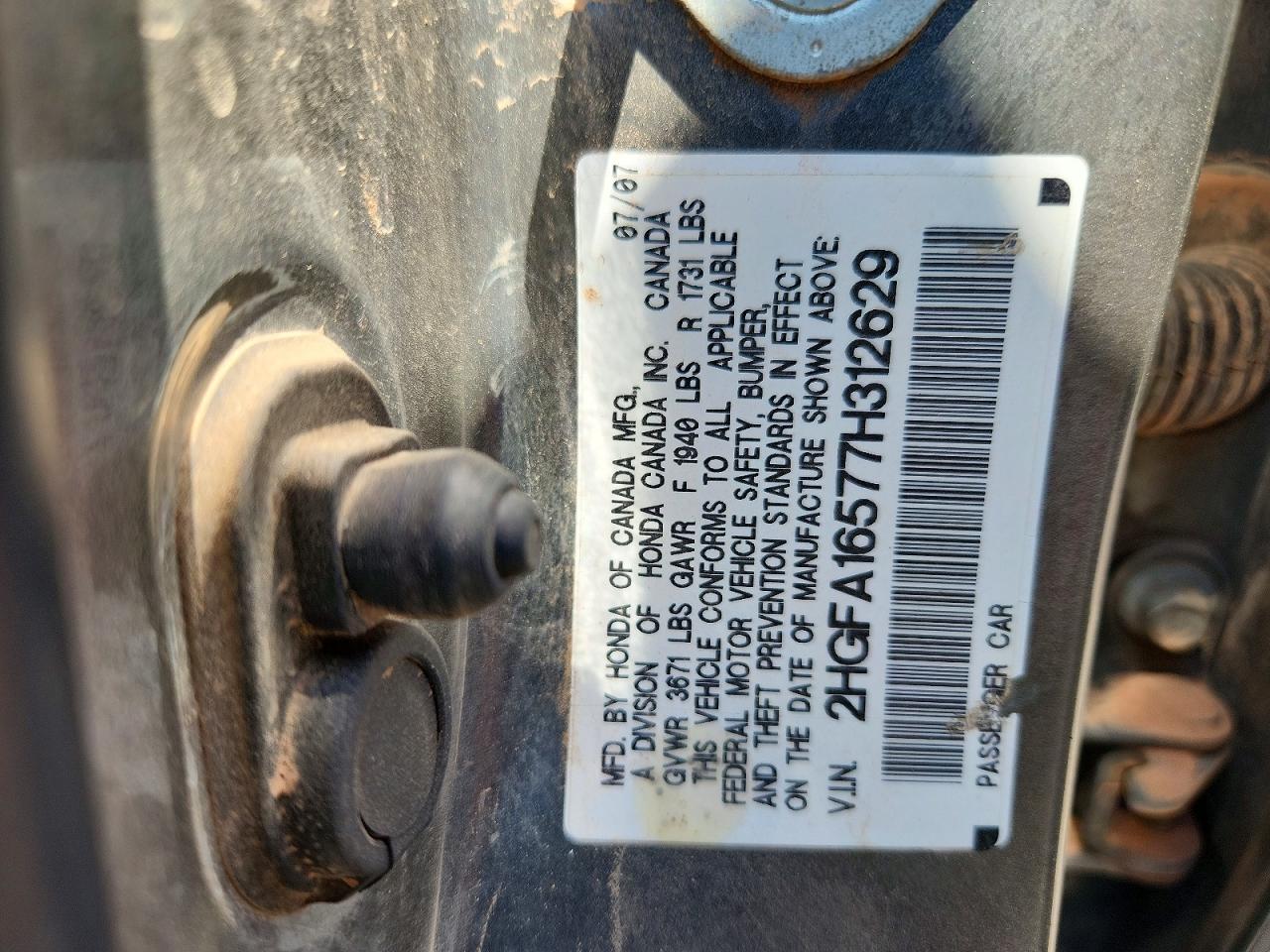 2007 Honda Civic Lx Gray vin: 2HGFA16577H312629