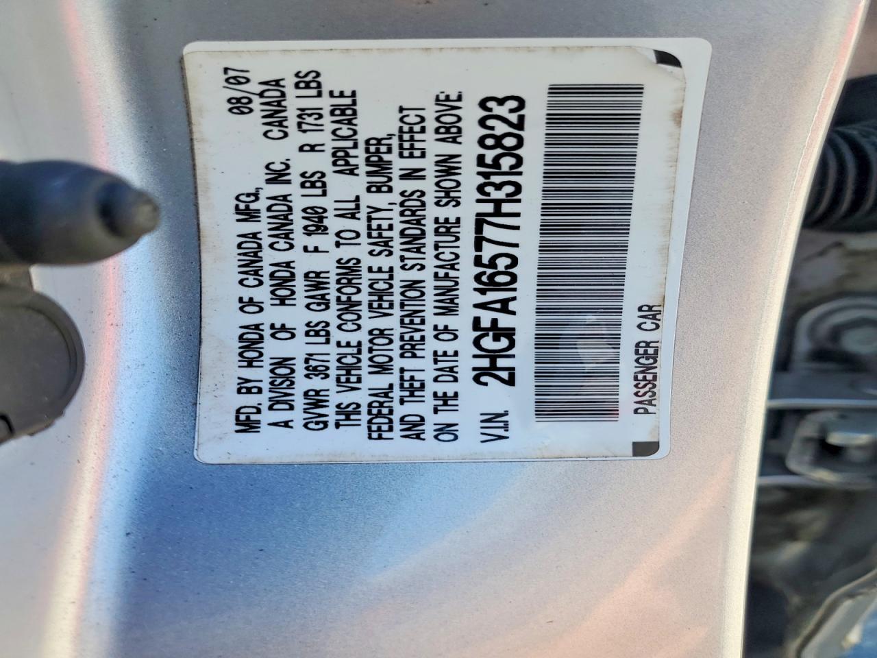 2007 Honda Civic Lx Серебряный vin: 2HGFA16577H315823
