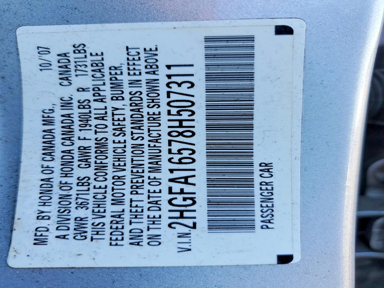 2008 Honda Civic Lx Silver vin: 2HGFA16578H507311