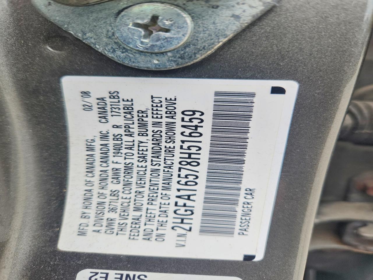 2008 Honda Civic Lx Gray vin: 2HGFA16578H516459