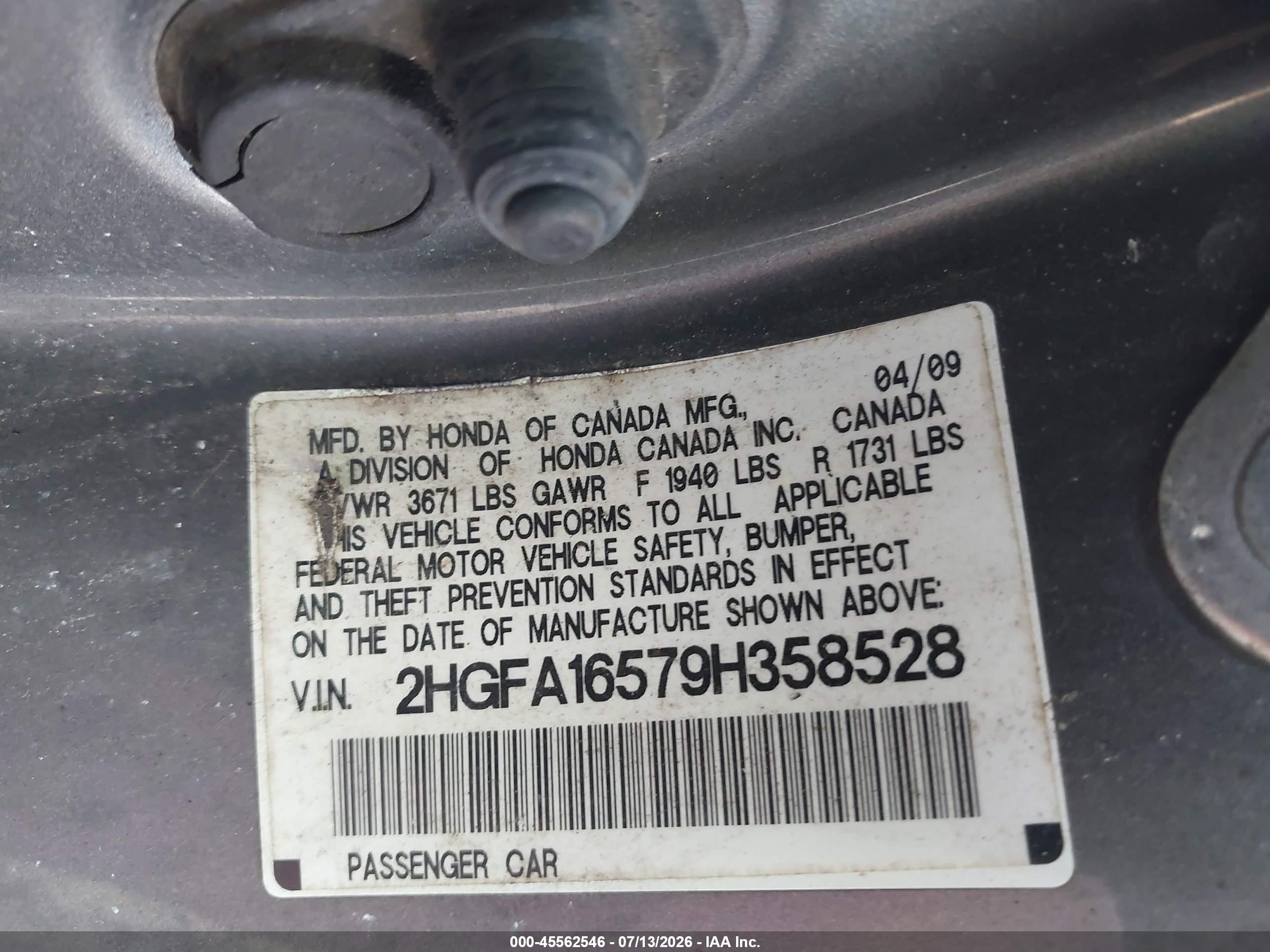 2009 Honda Civic Lx Gray vin: 2HGFA16579H358528
