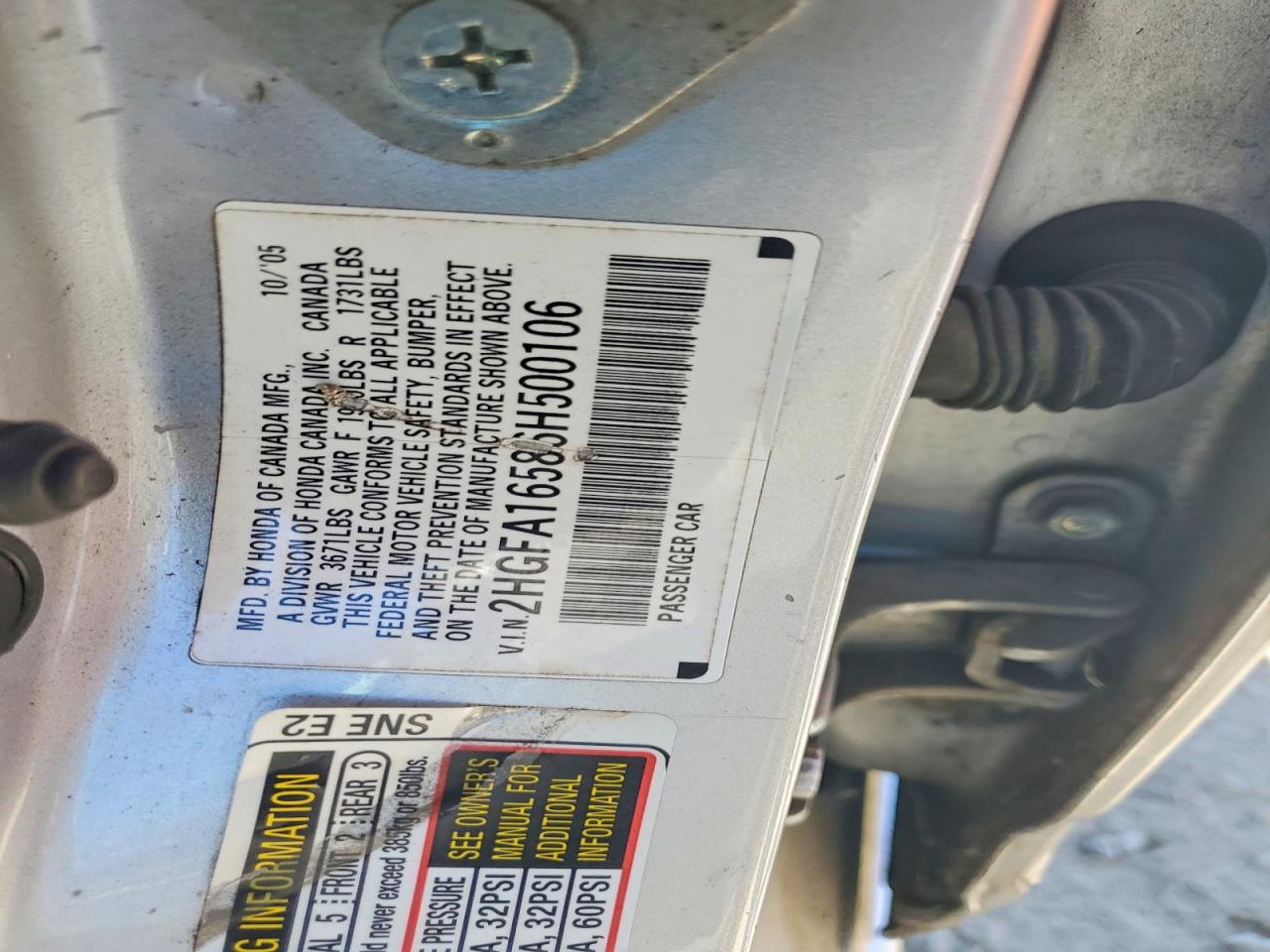 2006 Honda Civic Lx Silver vin: 2HGFA16586H500106