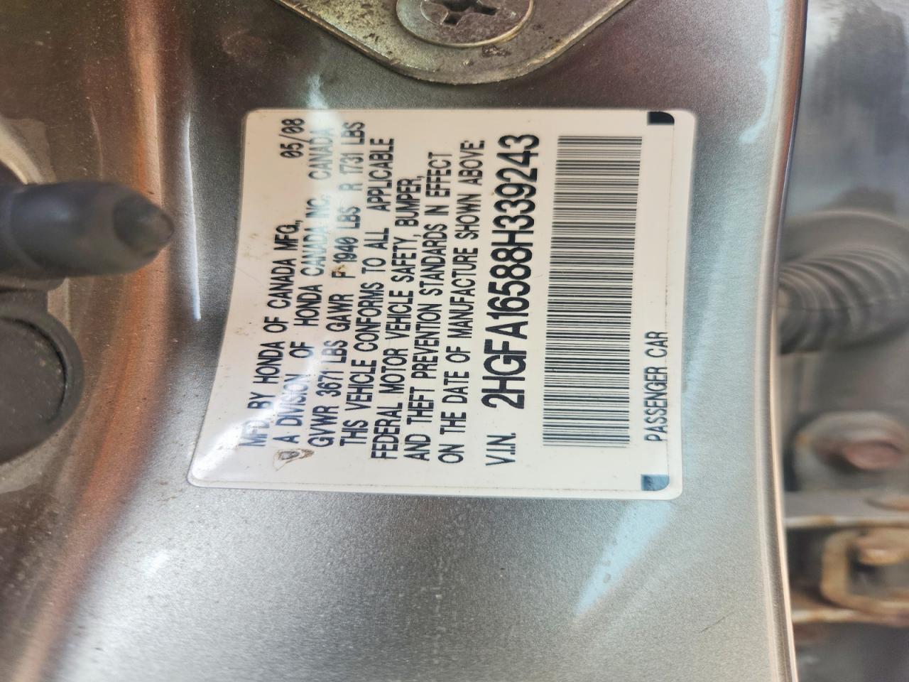 2008 Honda Civic Lx Gray vin: 2HGFA16588H339243