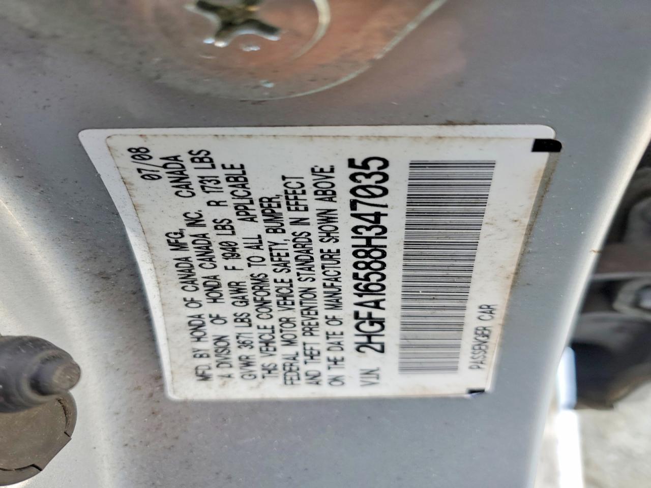 2008 Honda Civic Lx Silver vin: 2HGFA16588H347035