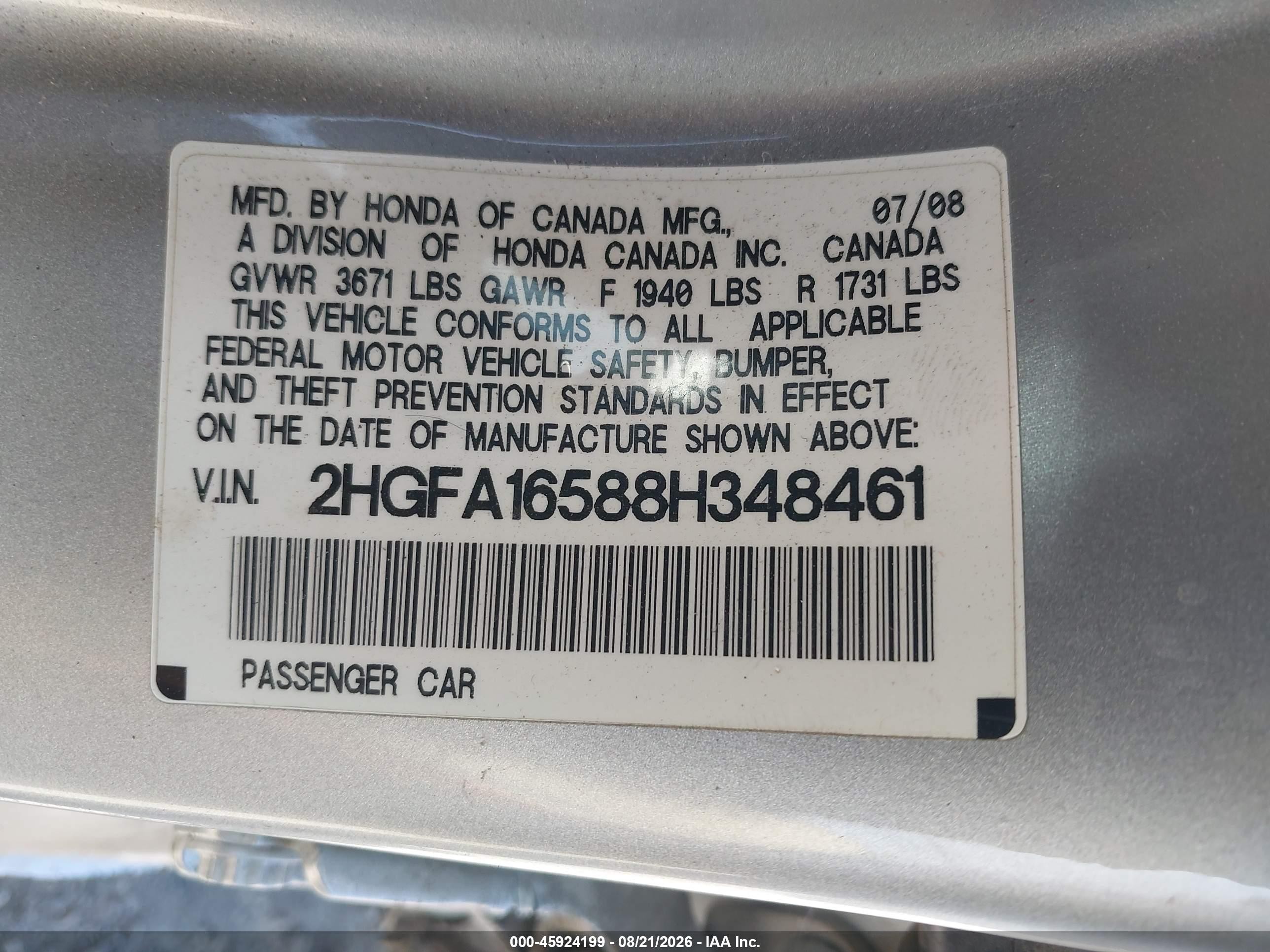 2008 Honda Civic Lx Silver vin: 2HGFA16588H348461