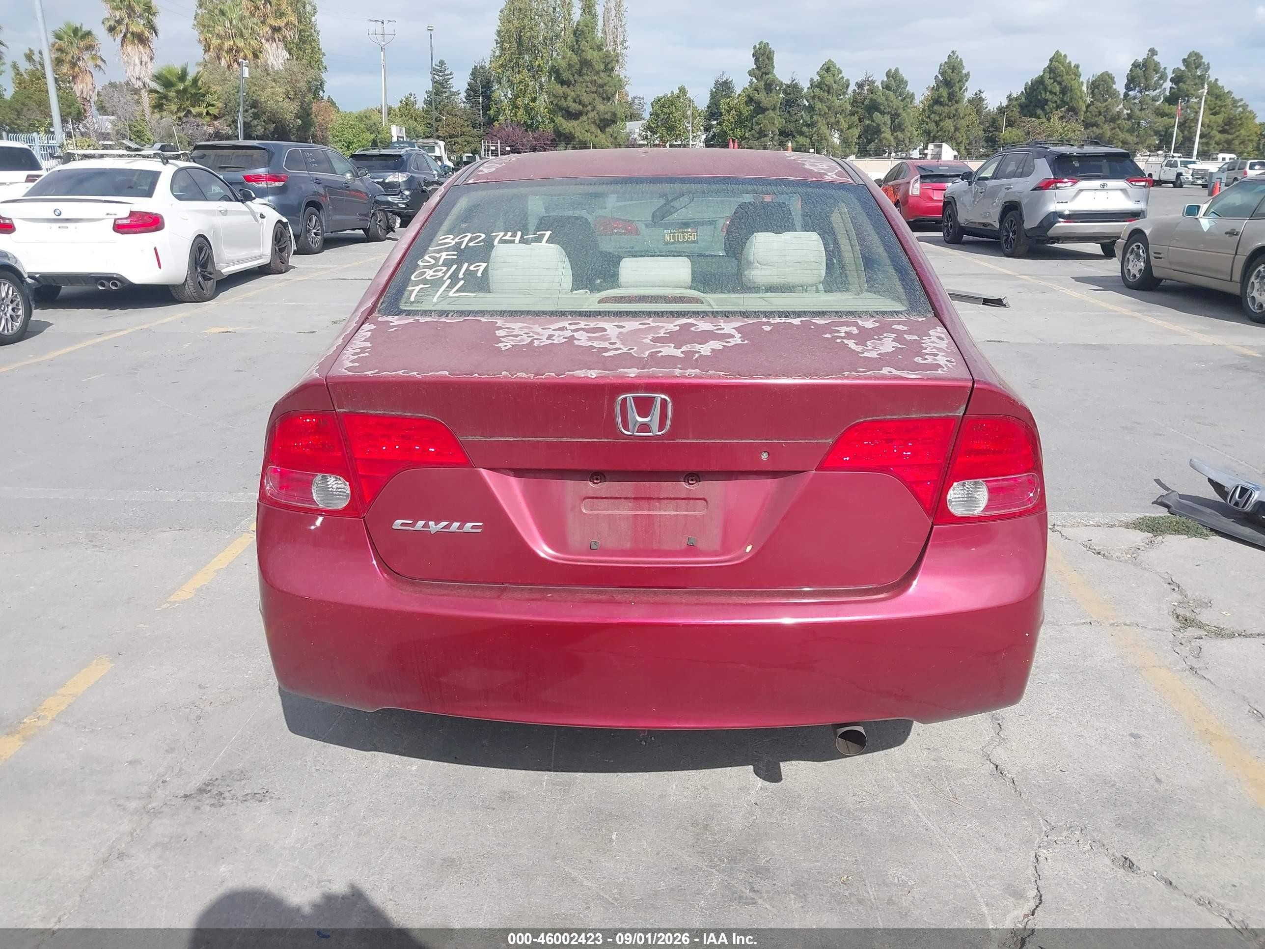 2008 Honda Civic Lx Burgundy vin: 2HGFA16588H532475