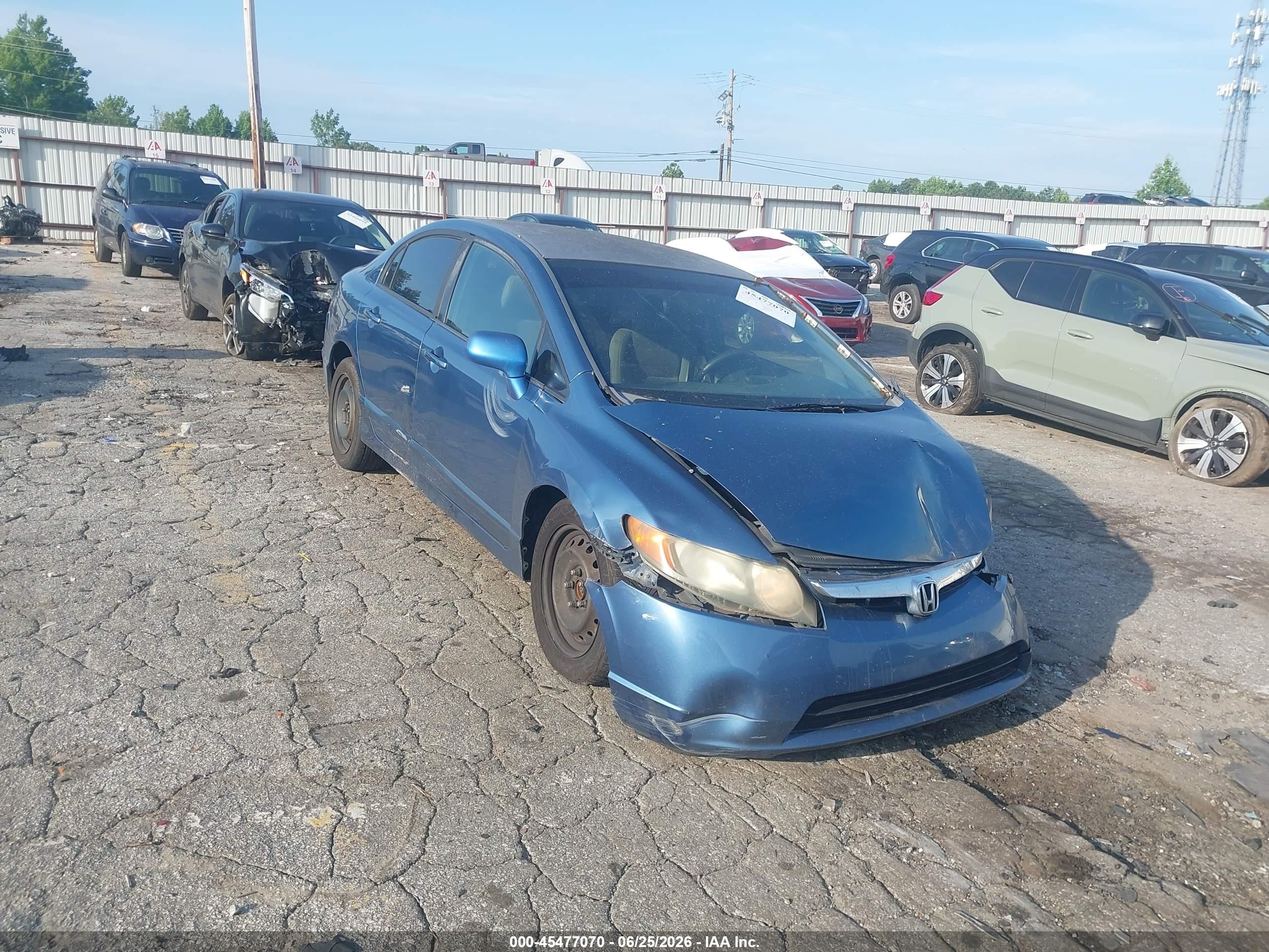 2008 Honda Civic Lx Blue vin: 2HGFA16588H535456