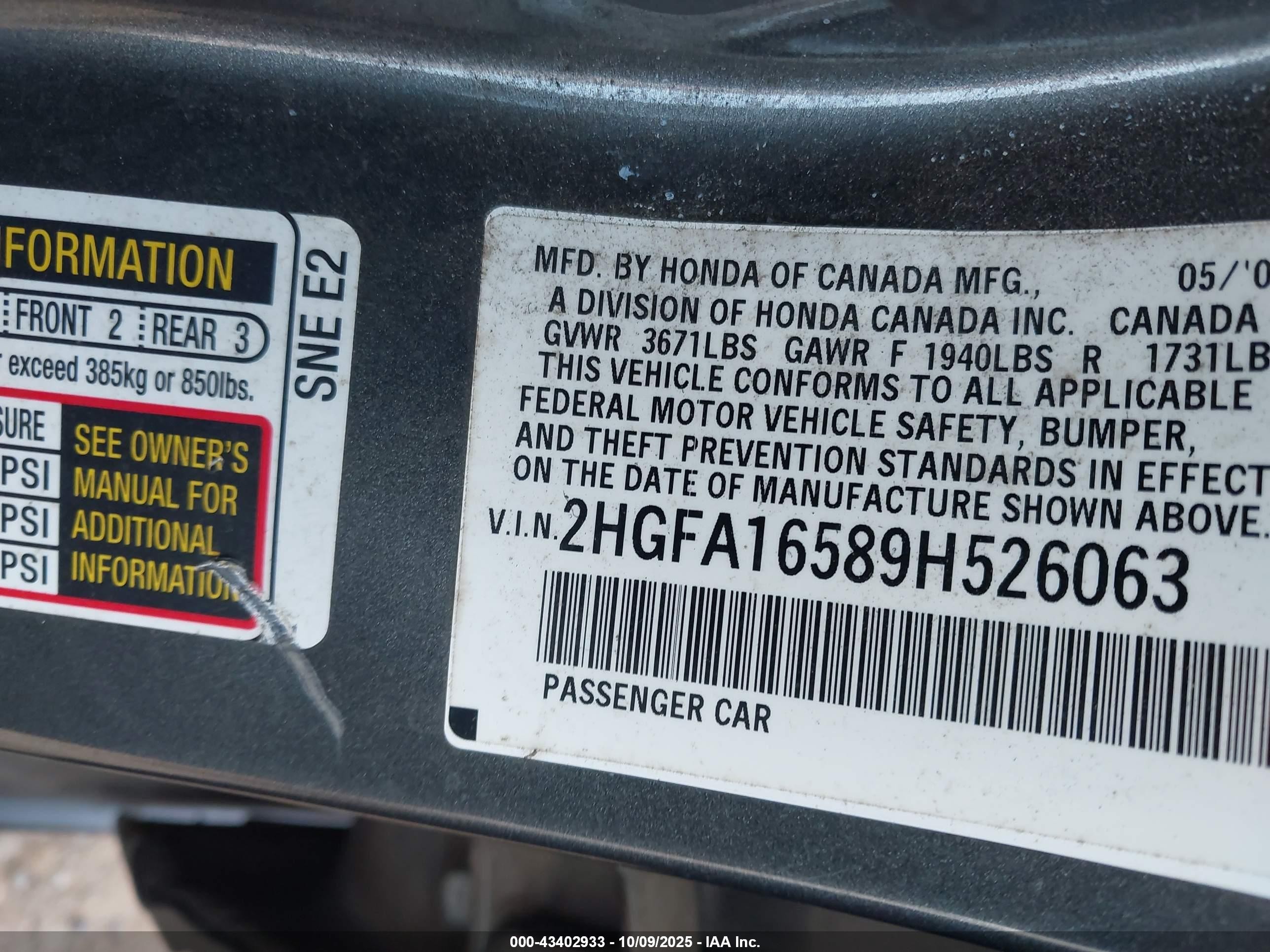 2009 Honda Civic Lx Gray vin: 2HGFA16589H526063