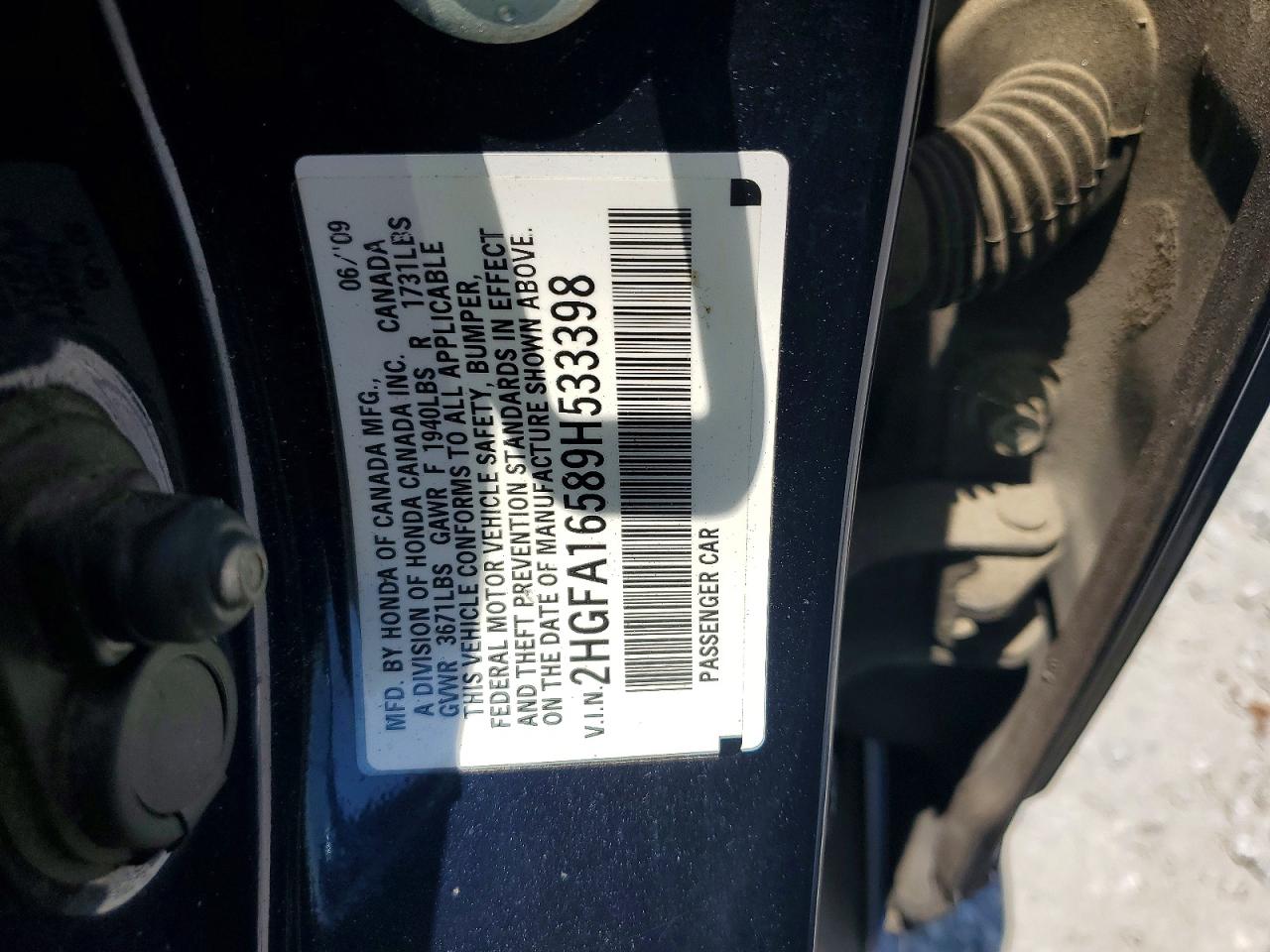 2009 Honda Civic Lx Blue vin: 2HGFA16589H533398