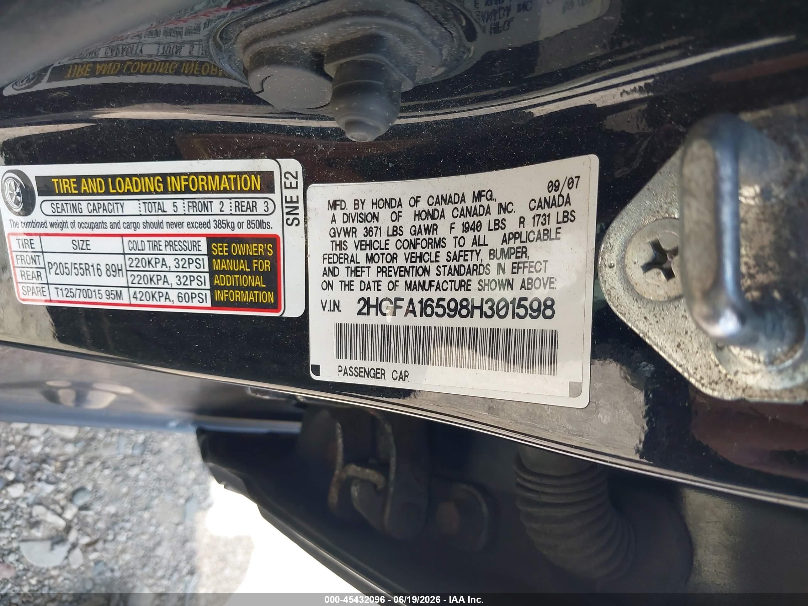 2008 Honda Civic Lx Черный vin: 2HGFA16598H301598
