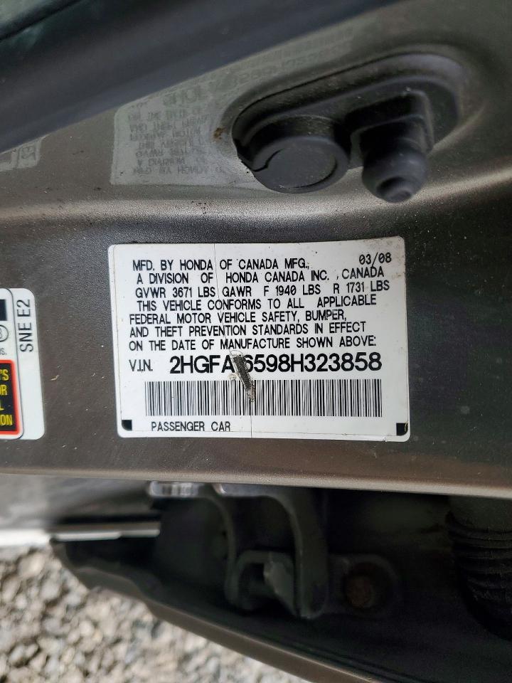 2008 Honda Civic Lx Желто-коричневый vin: 2HGFA16598H323858