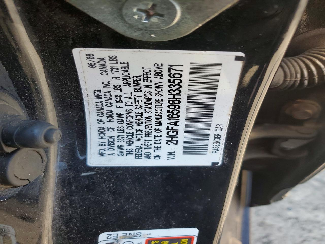 2008 Honda Civic Lx Black vin: 2HGFA16598H335671