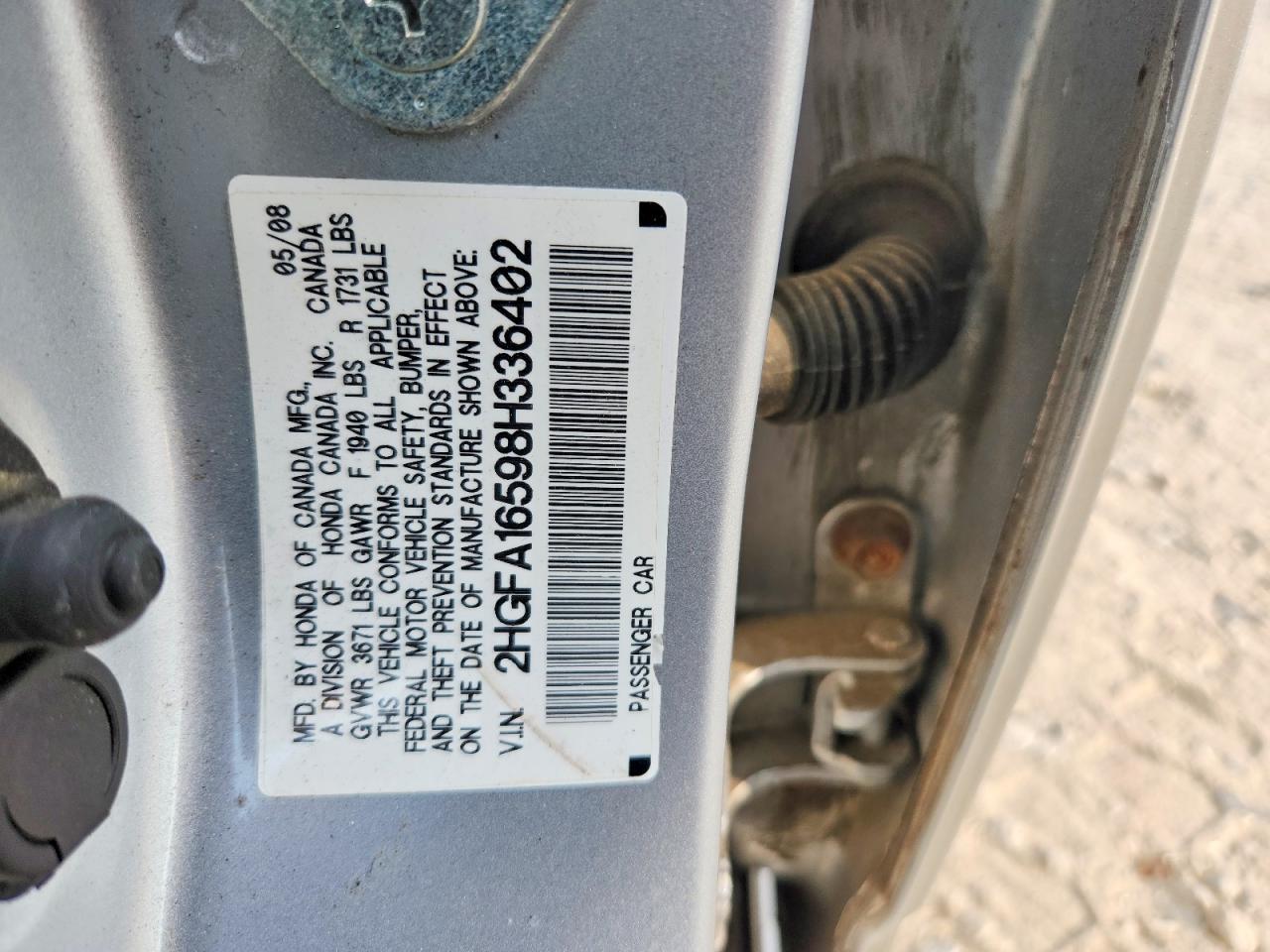 2008 Honda Civic Lx Silver vin: 2HGFA16598H336402