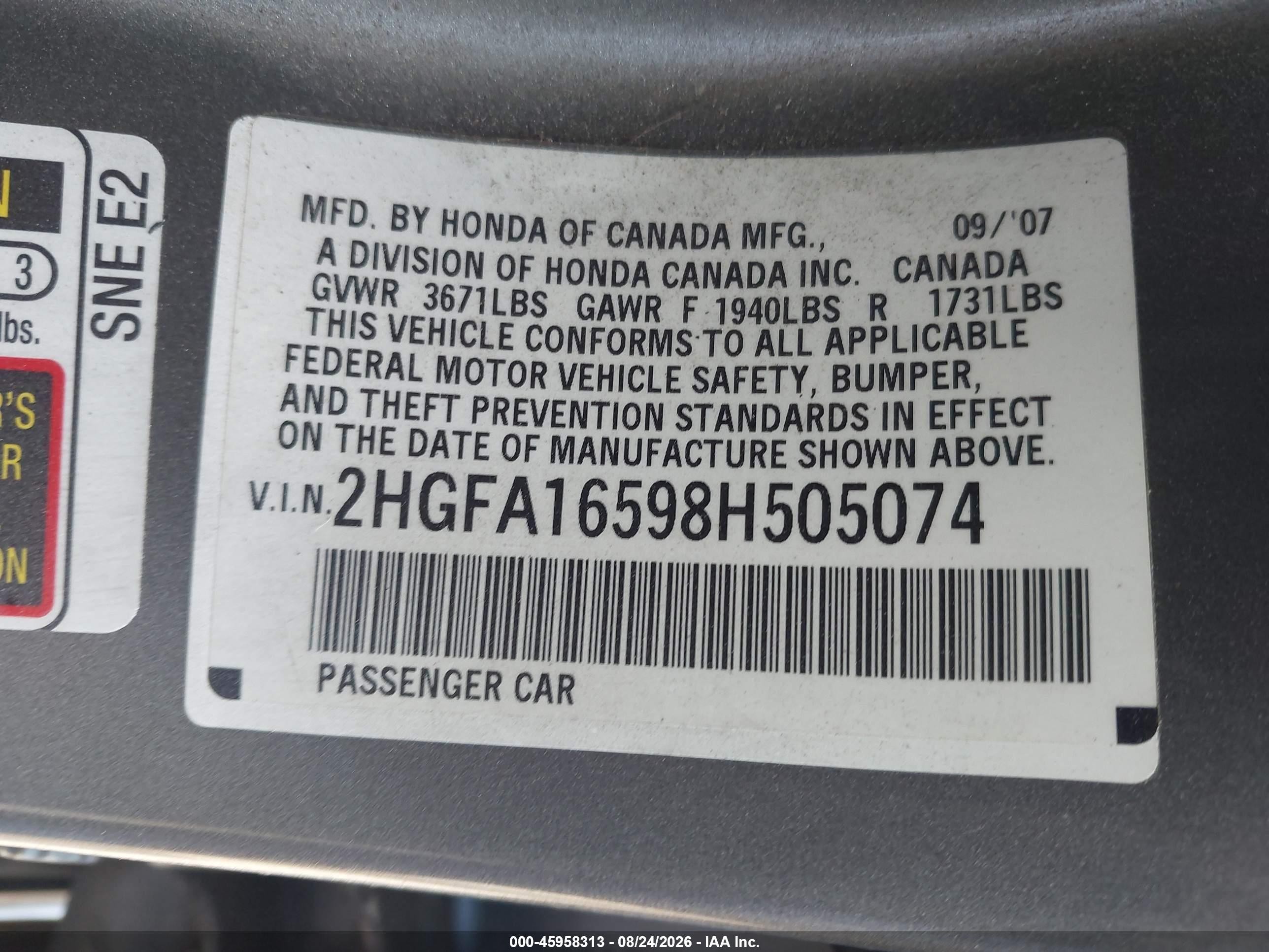 2008 Honda Civic Lx Silver vin: 2HGFA16598H505074