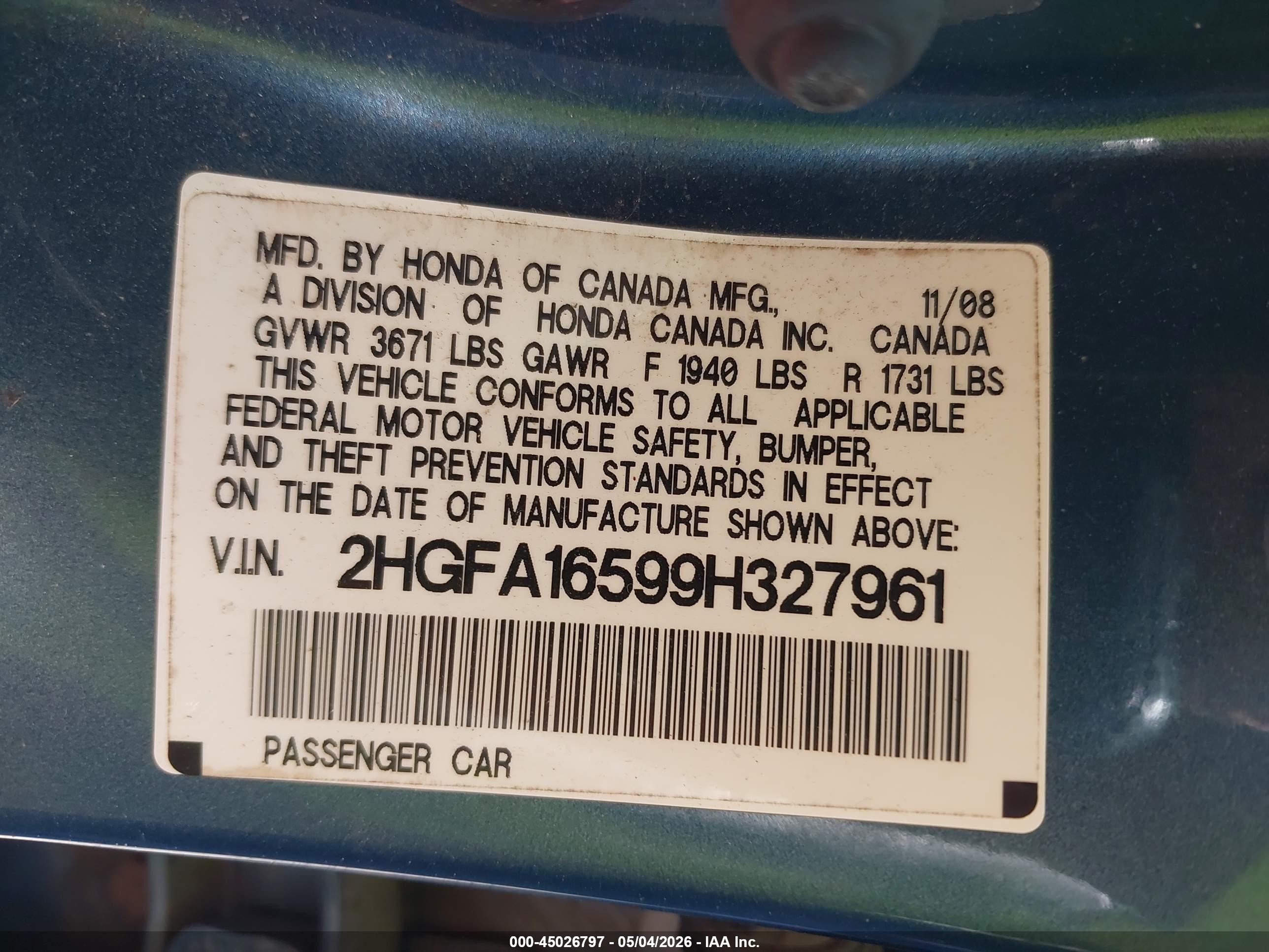 2009 Honda Civic Lx Blue vin: 2HGFA16599H327961