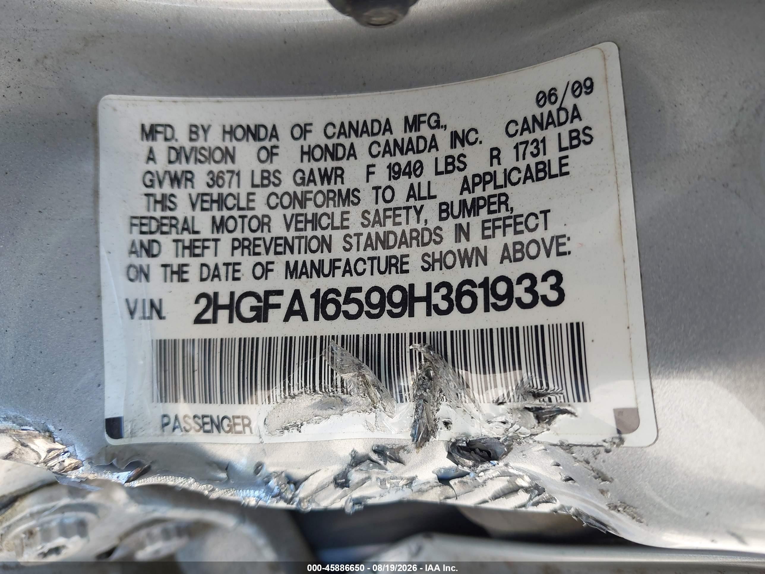 2009 Honda Civic Lx Silver vin: 2HGFA16599H361933
