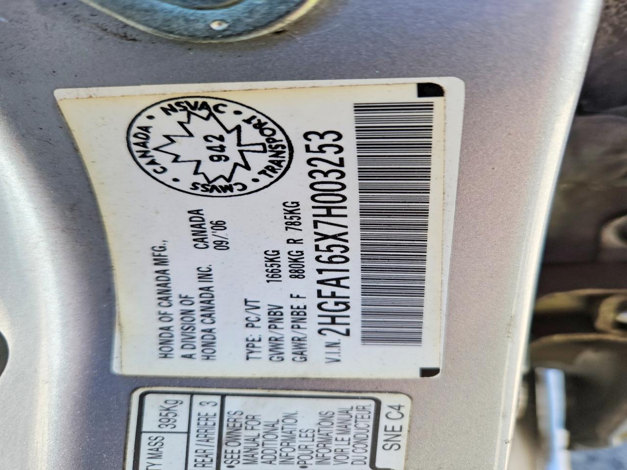 2007 Honda Civic Lx Silver vin: 2HGFA165X7H003253