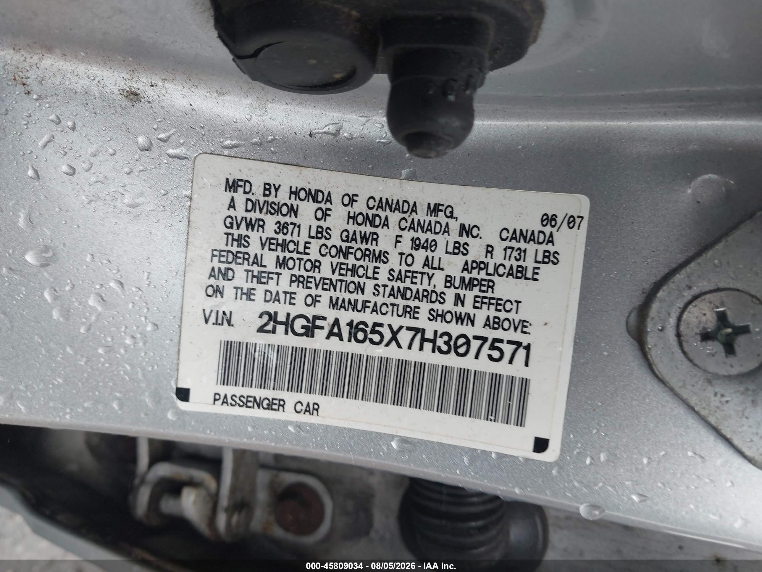 2007 Honda Civic Lx Silver vin: 2HGFA165X7H307571