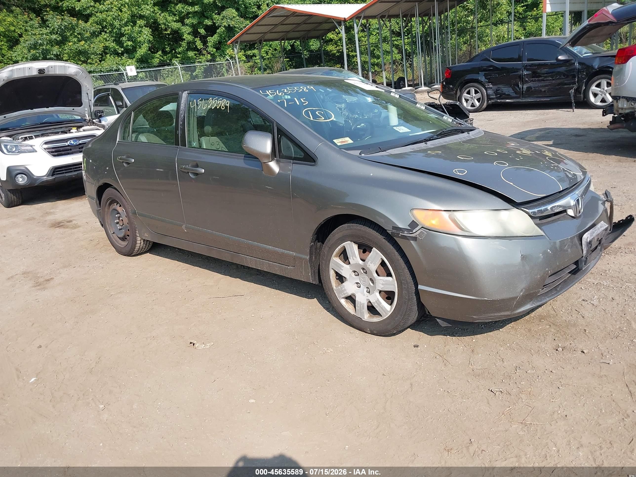 2007 Honda Civic Lx Gray vin: 2HGFA165X7H315329
