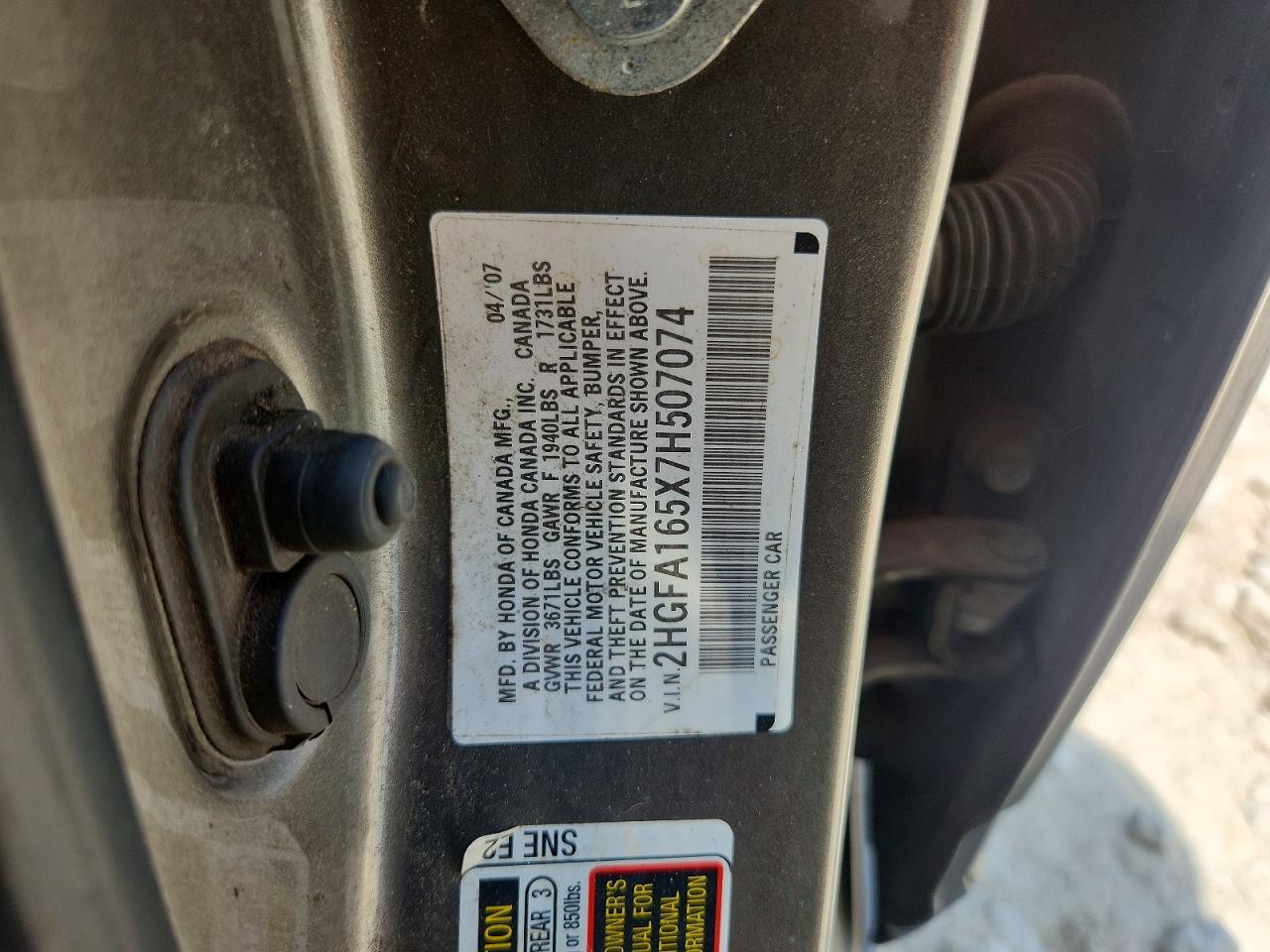 2007 Honda Civic Lx Gray vin: 2HGFA165X7H507074