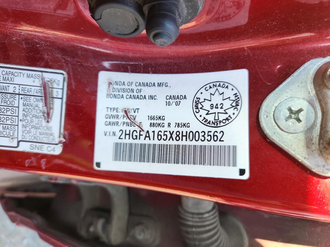 2008 Honda Civic Lx Burgundy vin: 2HGFA165X8H003562