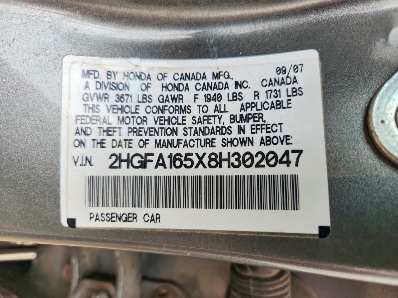 2008 Honda Civic Lx Gray vin: 2HGFA165X8H302047