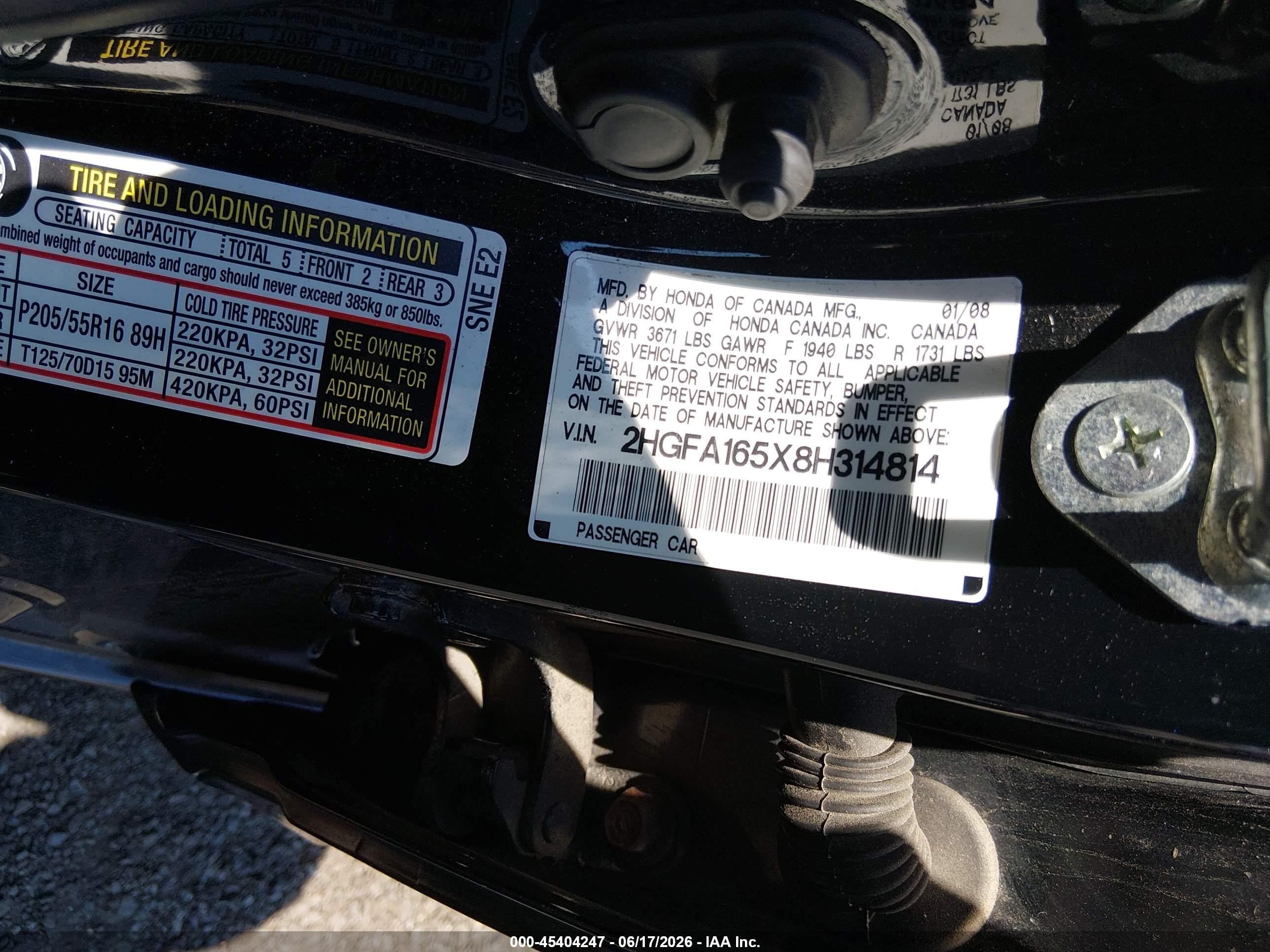 2008 Honda Civic Lx Black vin: 2HGFA165X8H314814