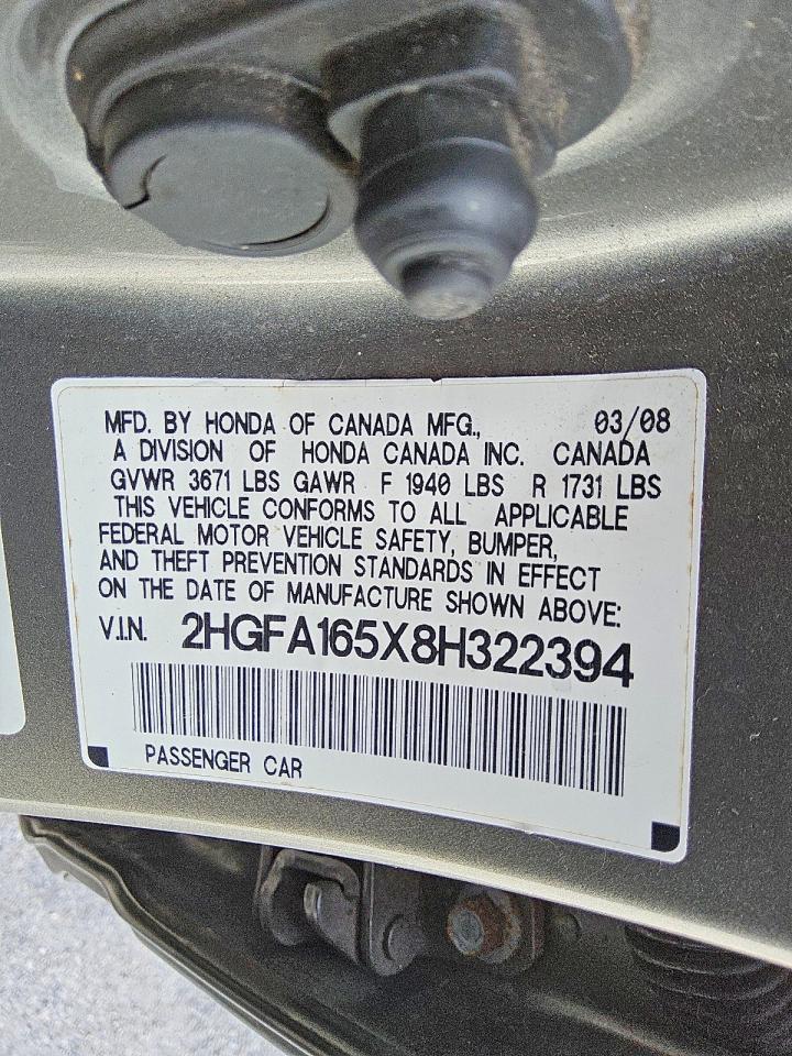 2008 Honda Civic Lx Gray vin: 2HGFA165X8H322394