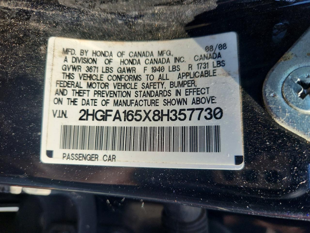2008 Honda Civic Lx Черный vin: 2HGFA165X8H357730