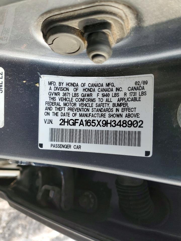 2009 Hond Civic Lx Gray vin: 2HGFA165X9H348902