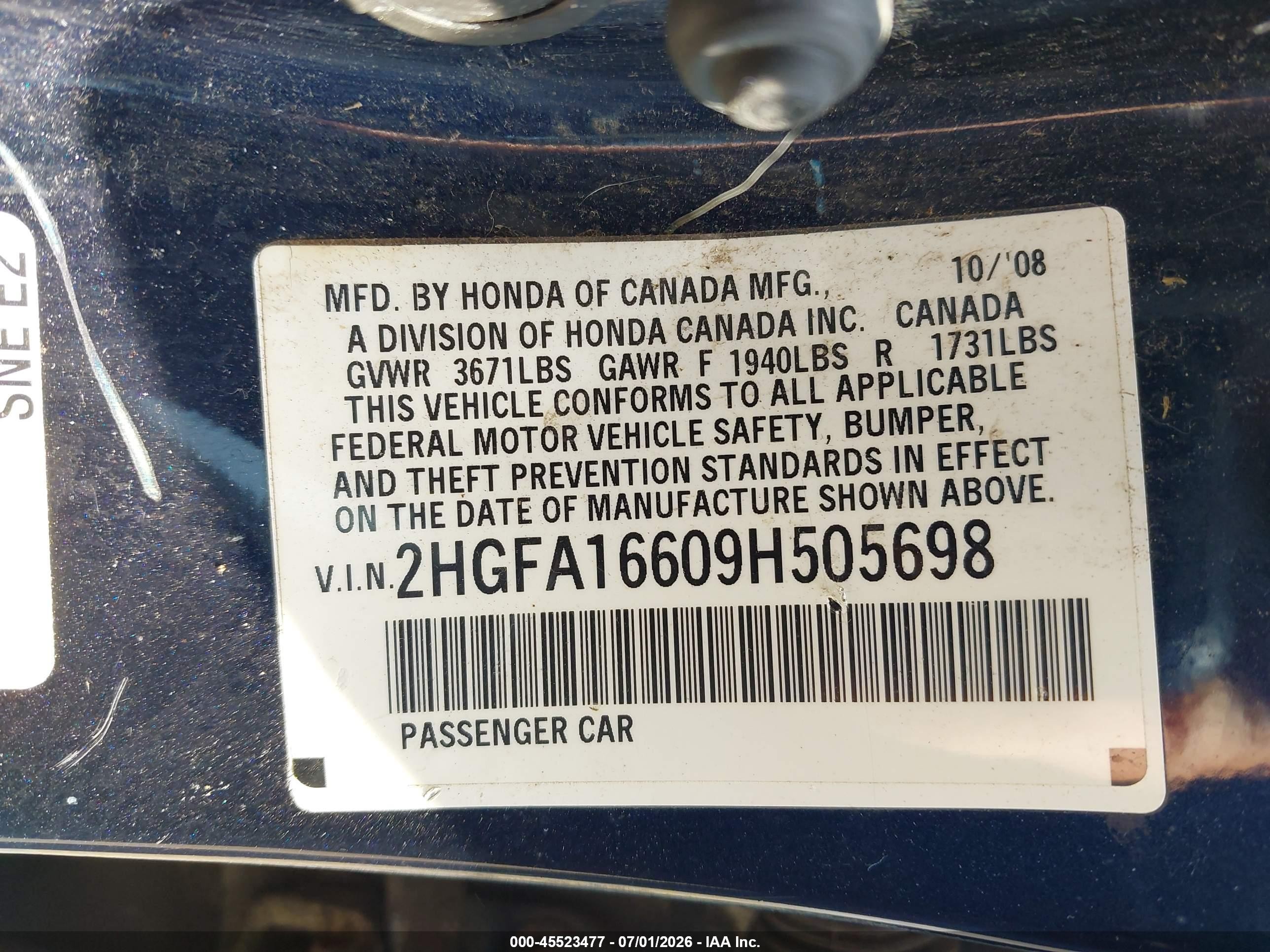 2009 Honda Civic Lx-s Blue vin: 2HGFA16609H505698