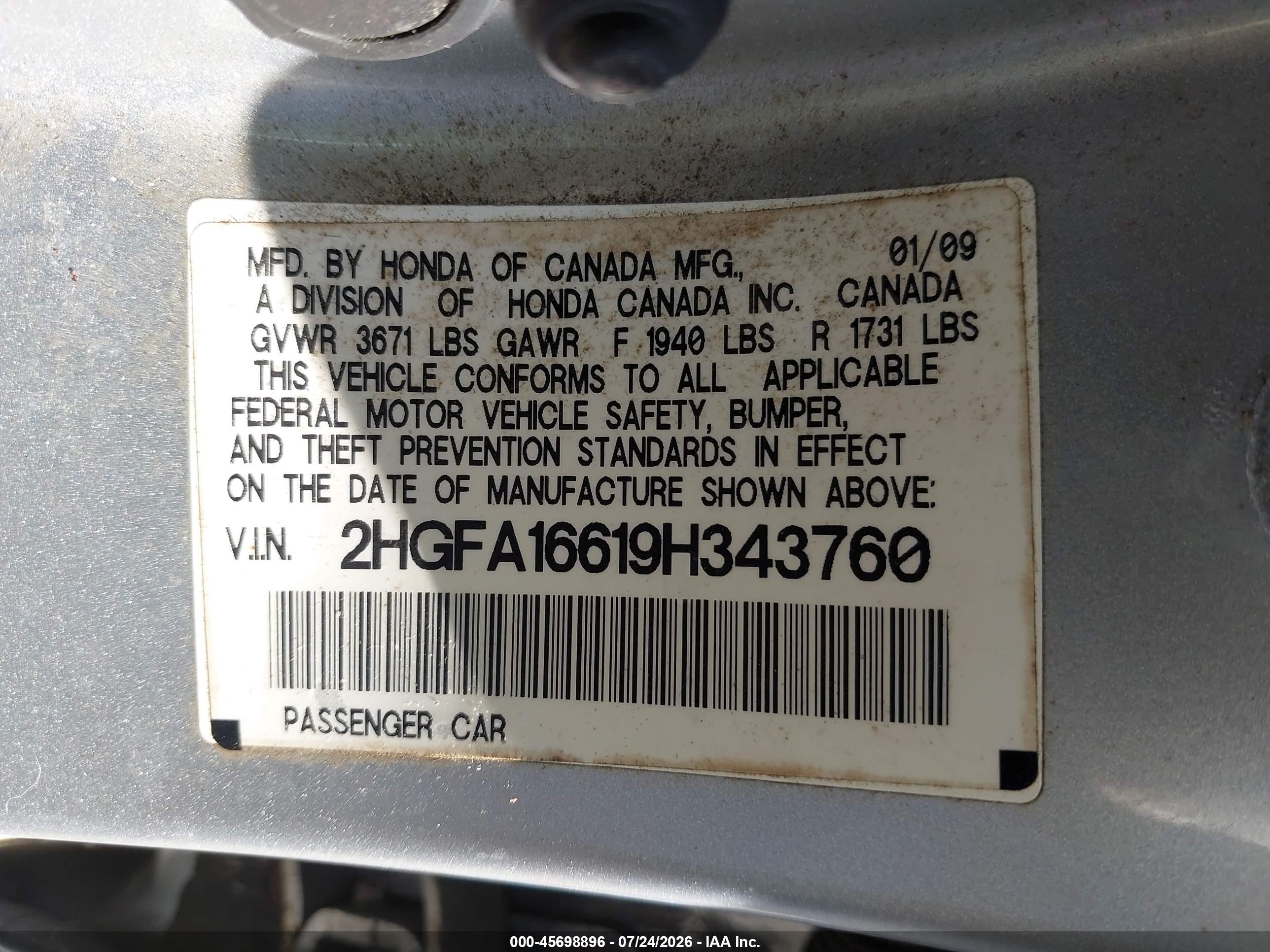 2009 Honda Civic Lx-s Silver vin: 2HGFA16619H343760