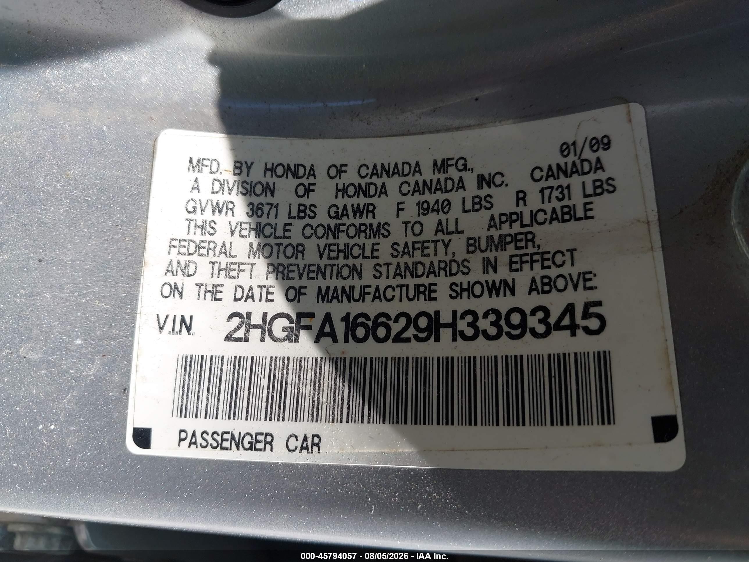 2009 Honda Civic Lx-s Silver vin: 2HGFA16629H339345