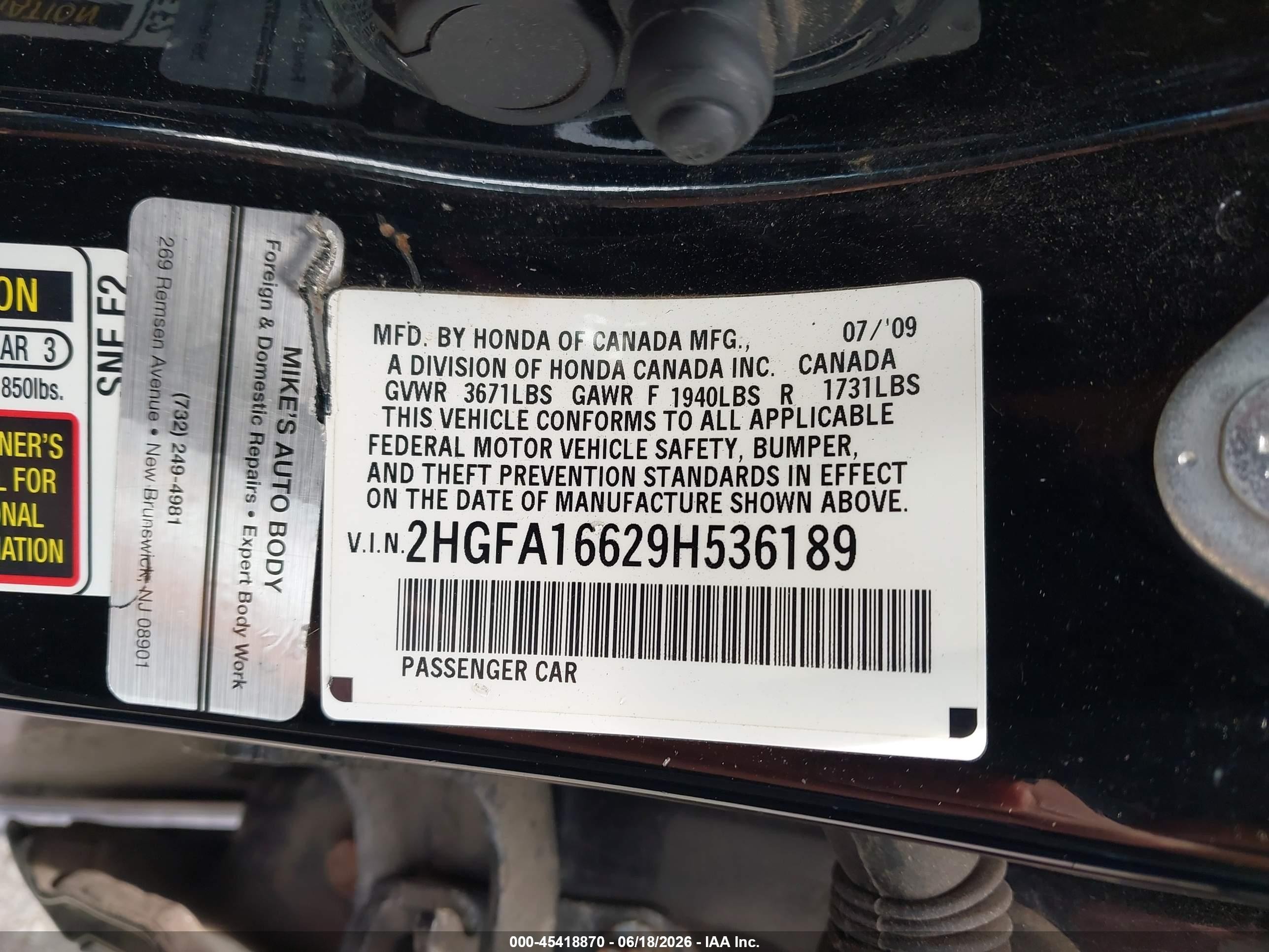 2009 Honda Civic Lx-s Black vin: 2HGFA16629H536189