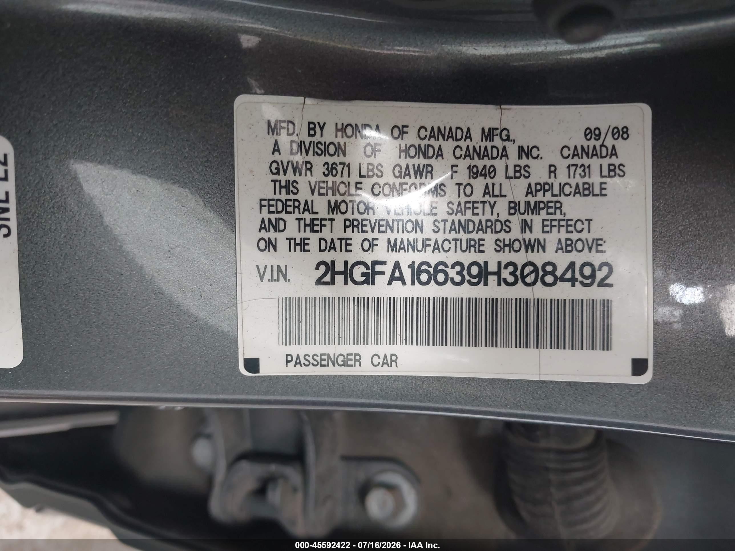 2009 Honda Civic Lx-s Gray vin: 2HGFA16639H308492