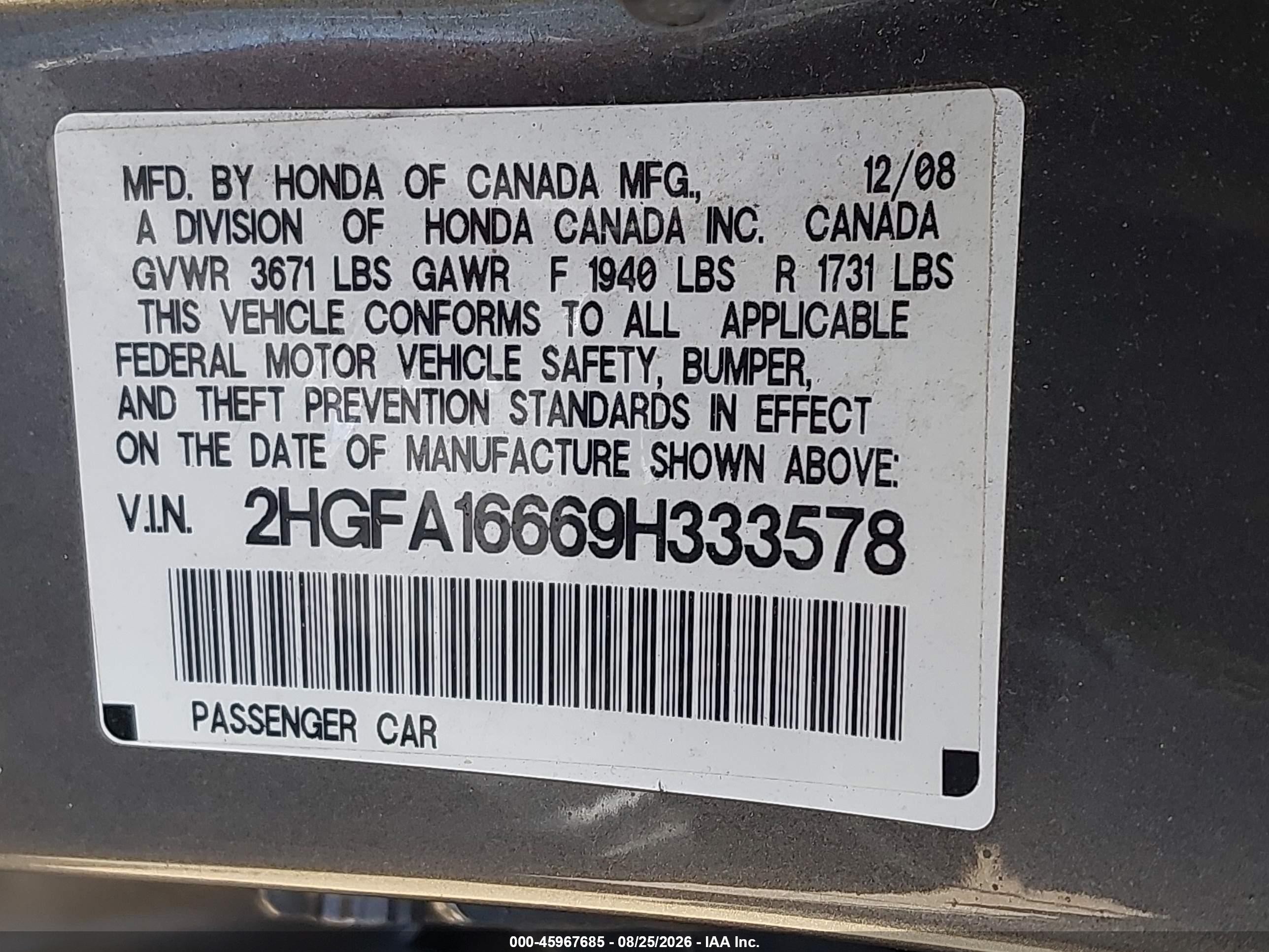 2009 Honda Civic Lx-s Gray vin: 2HGFA16669H333578