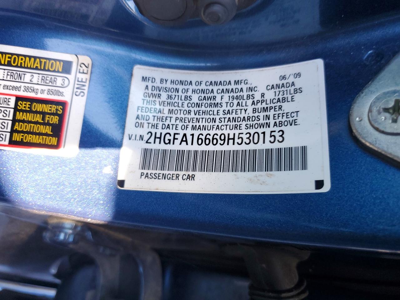 2009 Honda Civic Lx-s Blue vin: 2HGFA16669H530153